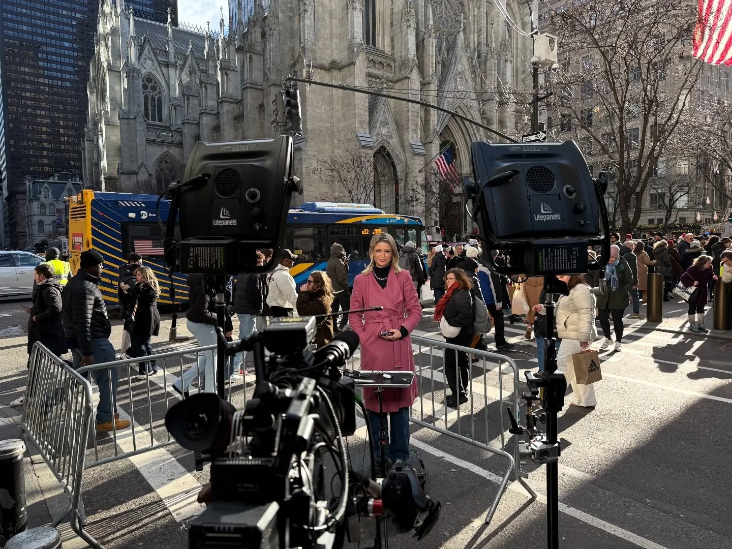 Outside St. Patrick&rsquo;s Cathedral with @sarahwilliamsonnews as Cardinal Dolan prepares to deliver his final Christmas Eve midnight mass tonight.