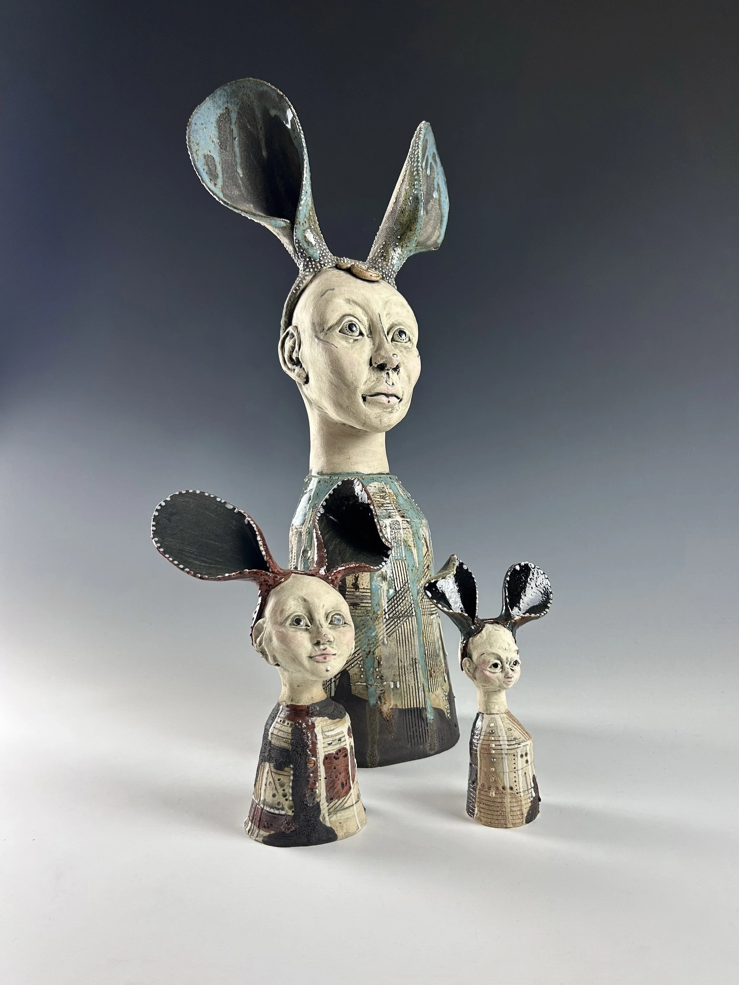 Clever Bunny - miniature, small and large - between 14cm and 46cm height -  stoneware and parian clay.jpg
