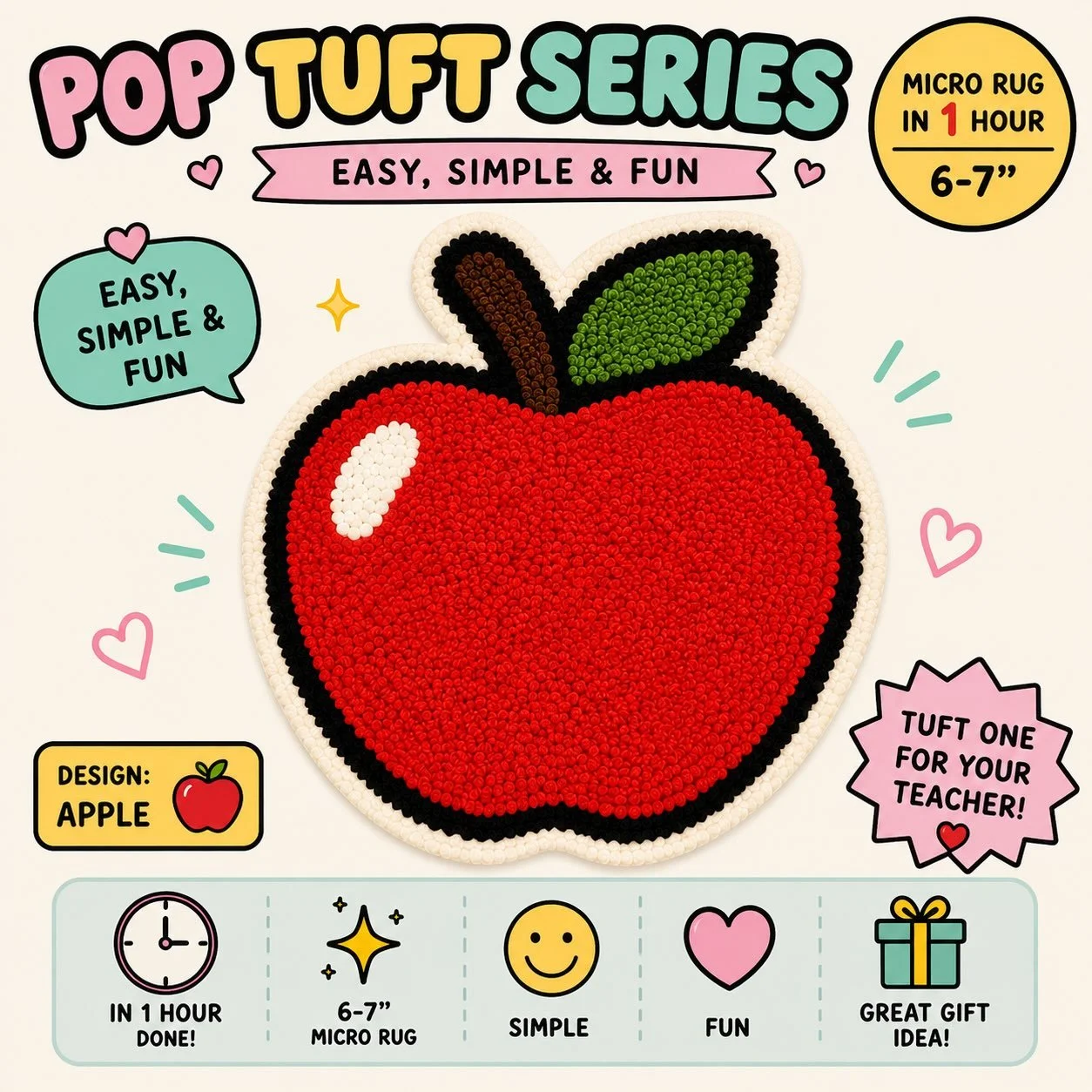 Let&rsquo;s tuft a cute apple to start the school year! You are going to do great! 

#rugart #tufting #funcraft #funactivities