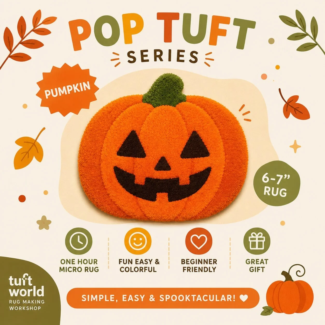 Text 972-926-3636 to schedule!🎃 
(Name, Date &amp; Time, How many 🎃)

#pumpkinart #funcraft #funthingstodo #rugtufting