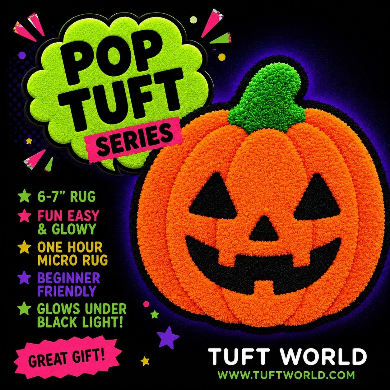 Are you ready to try our fluorescent yarn ?🧶✨

#rugtufting #funcrafts #funthingstodo #halloweencraft