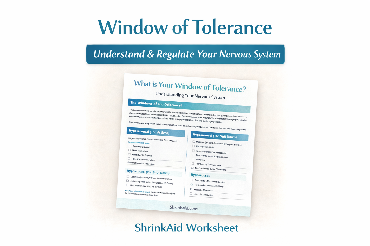 Window of Tolerance Worksheet