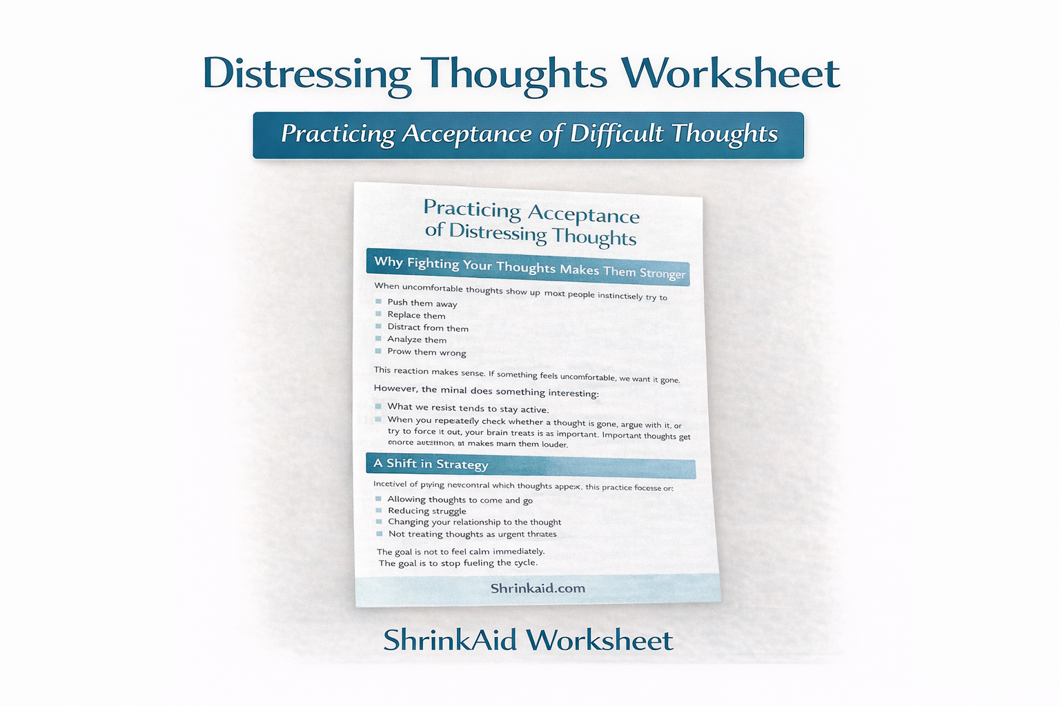 Distressing Thoughts Worksheet: Practicing Acceptance of Difficult Thoughts