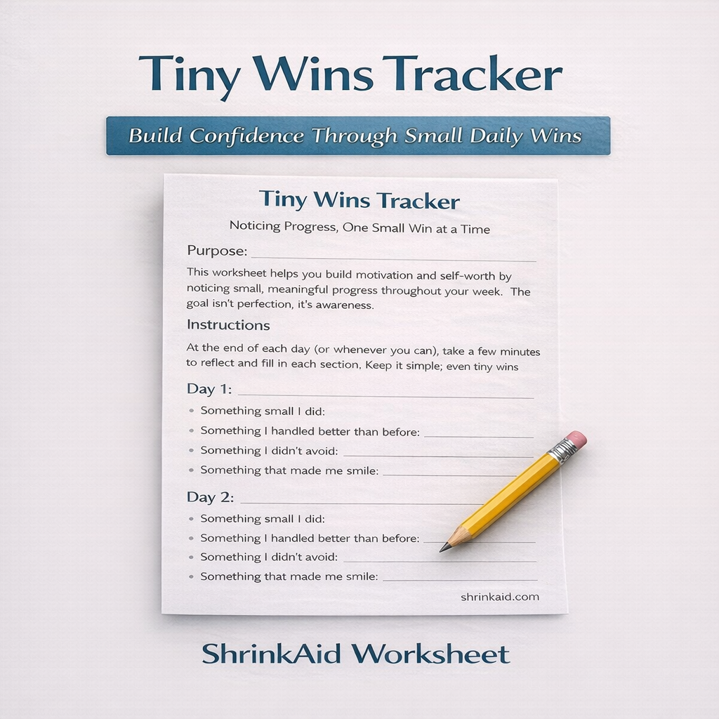 Tiny Wins Tracker Worksheet: Build Confidence Through Small Daily Progress