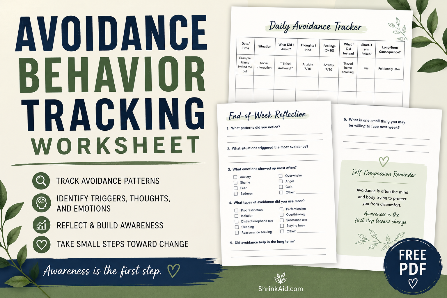 Avoidance Behavior Tracking Worksheet - Identify Patterns of Anxiety and Procrastination