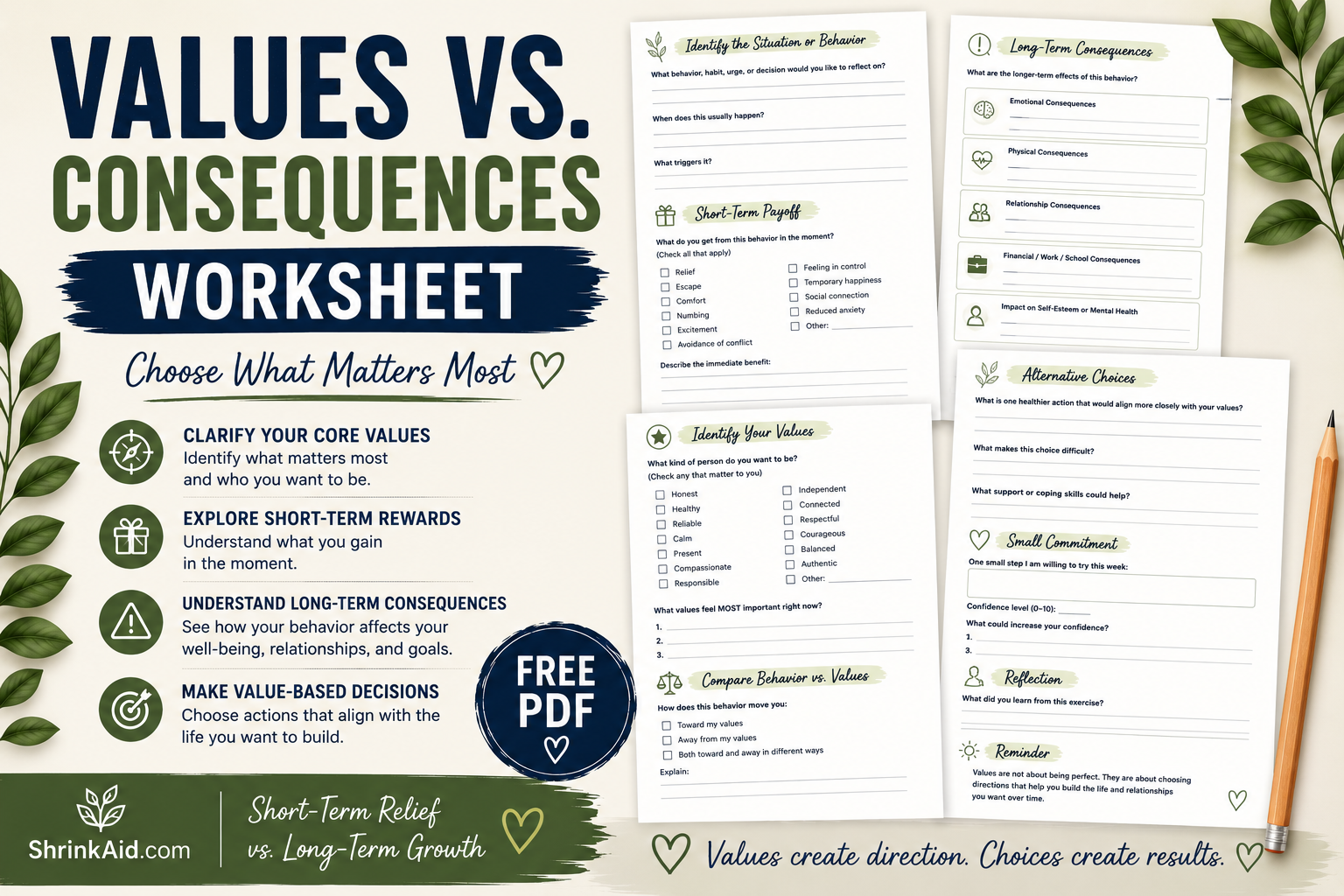Values vs. Consequences Worksheet - Align Your Choices With What Matters Most
