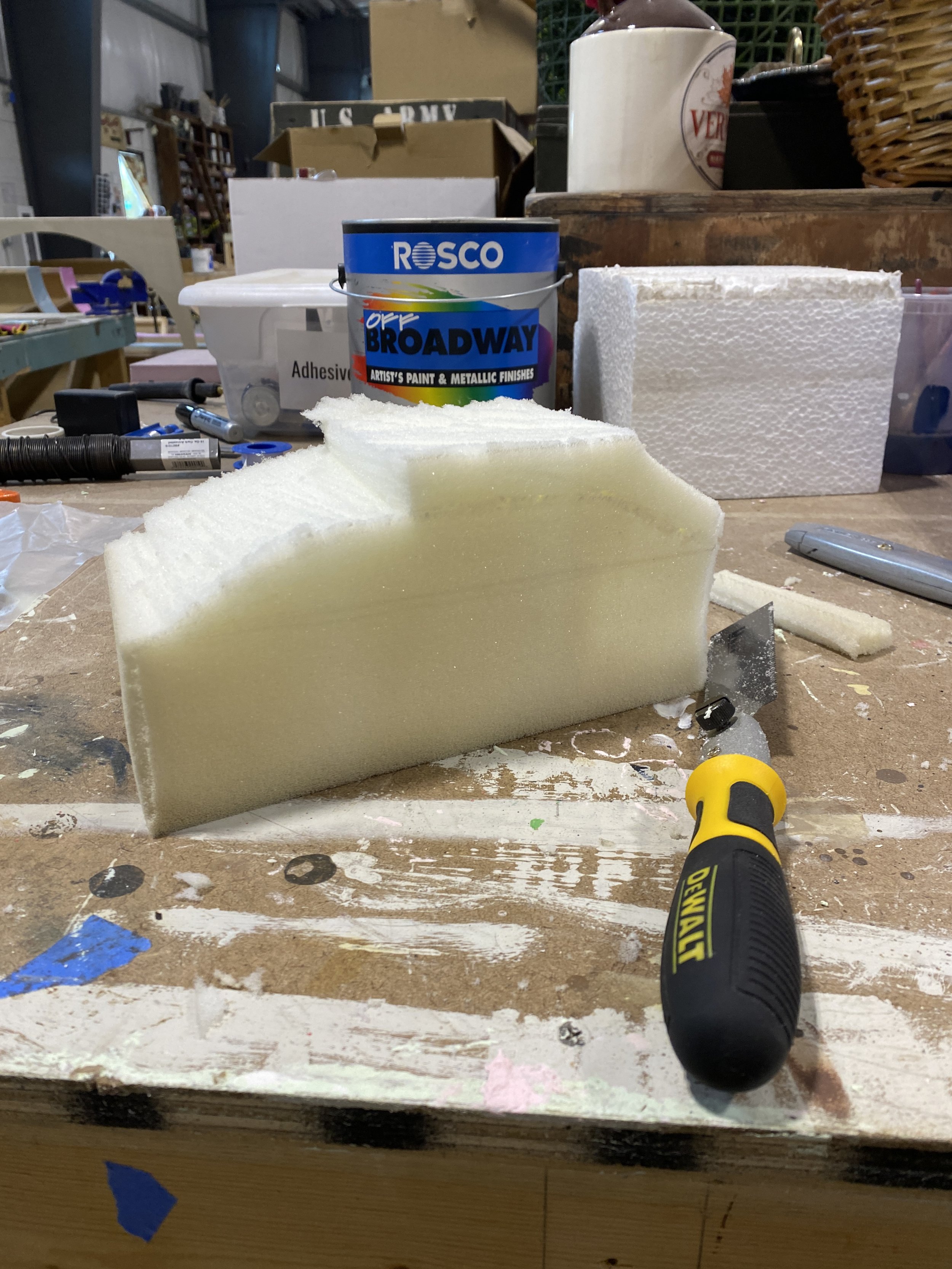 Carving a Seed Cake out of upholstery foam for Importance of Being Earnest