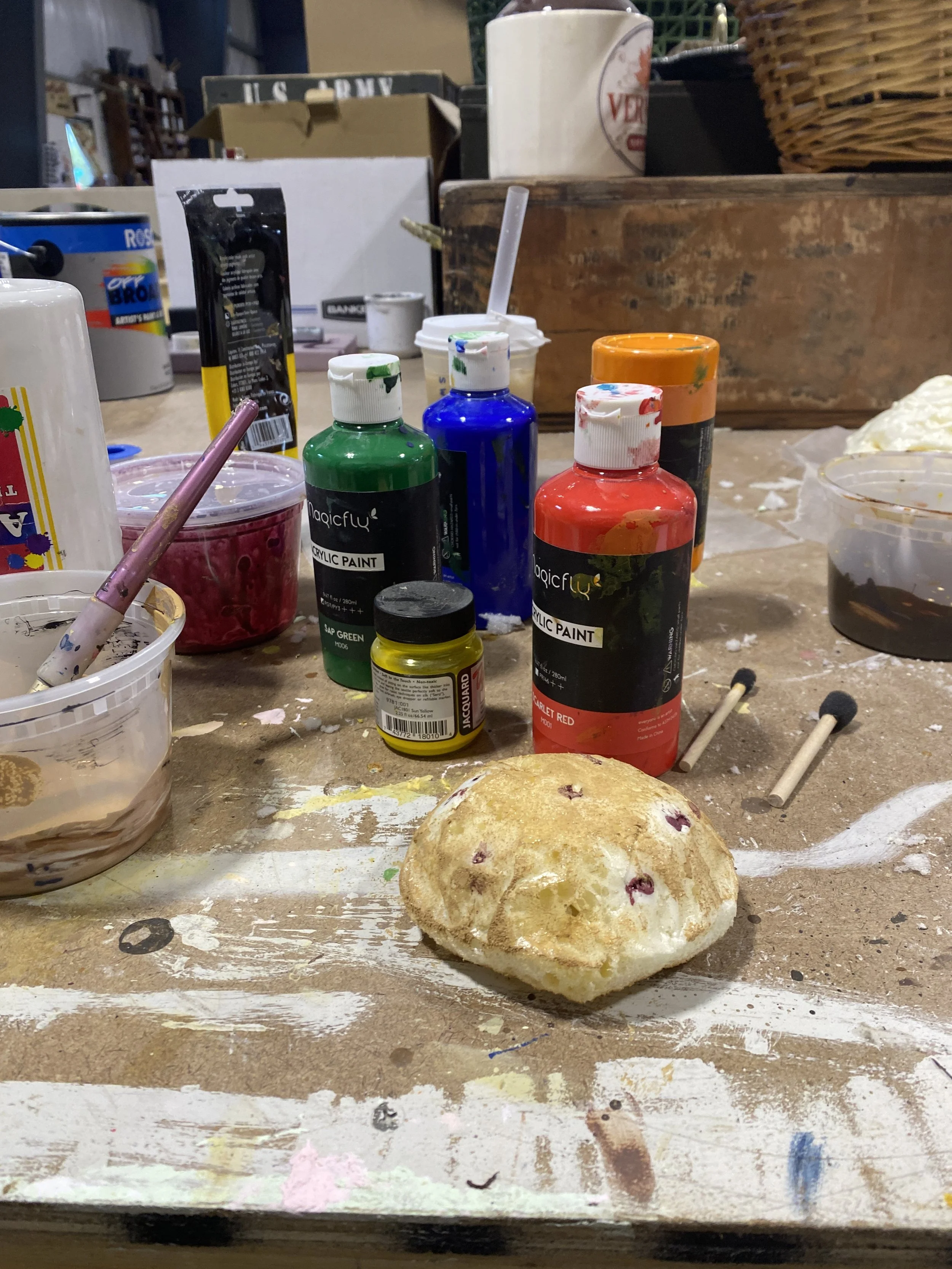 Once the spray foam set I was able to unmold and carve the bun to resemble a teacake you would find at a tea service 