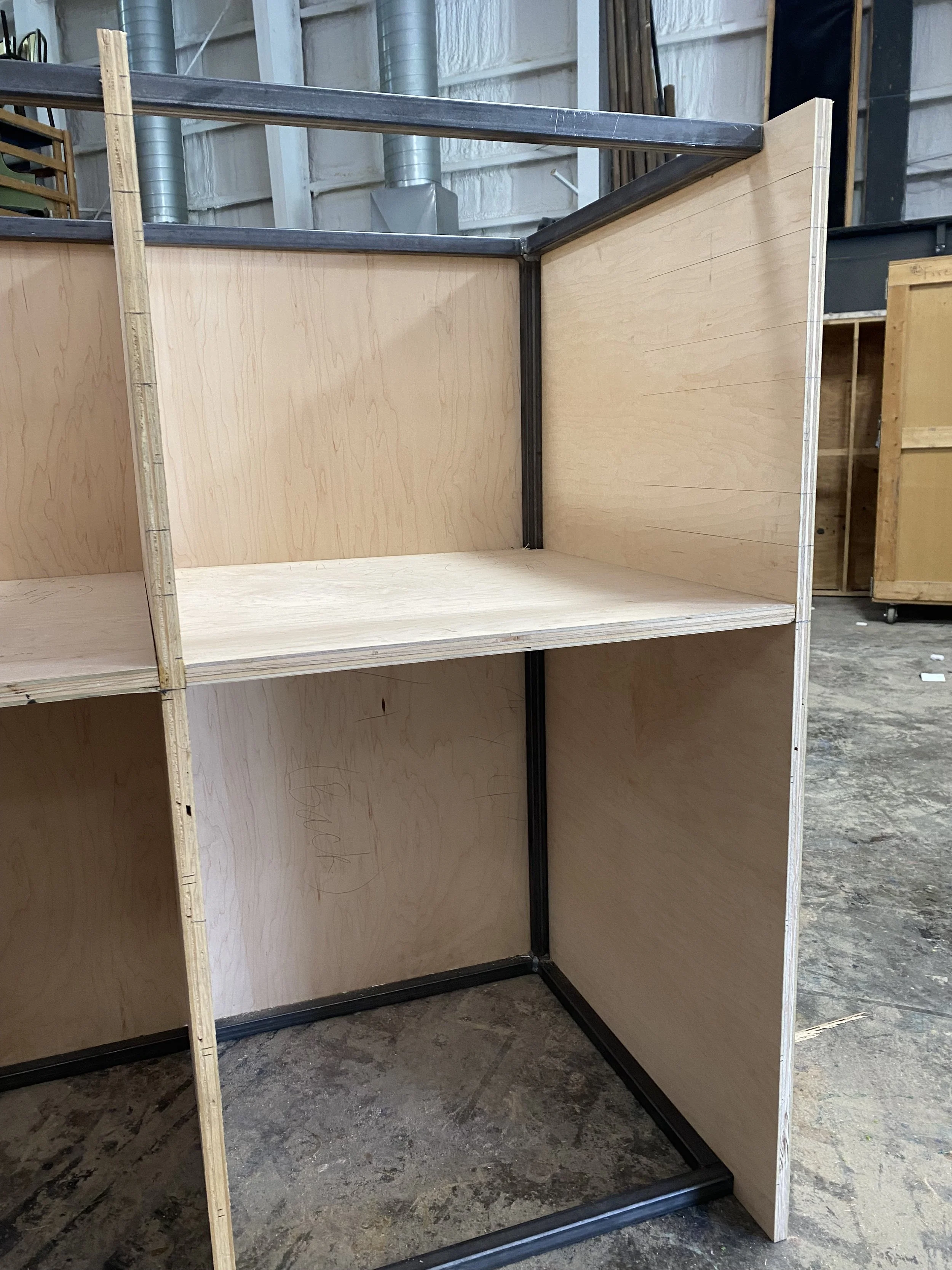 Making A tool organizing drawer for Des Moines Metro Opera production center- The steel frame was made but I cut and added all wood pieces including the drawers and drawerslides