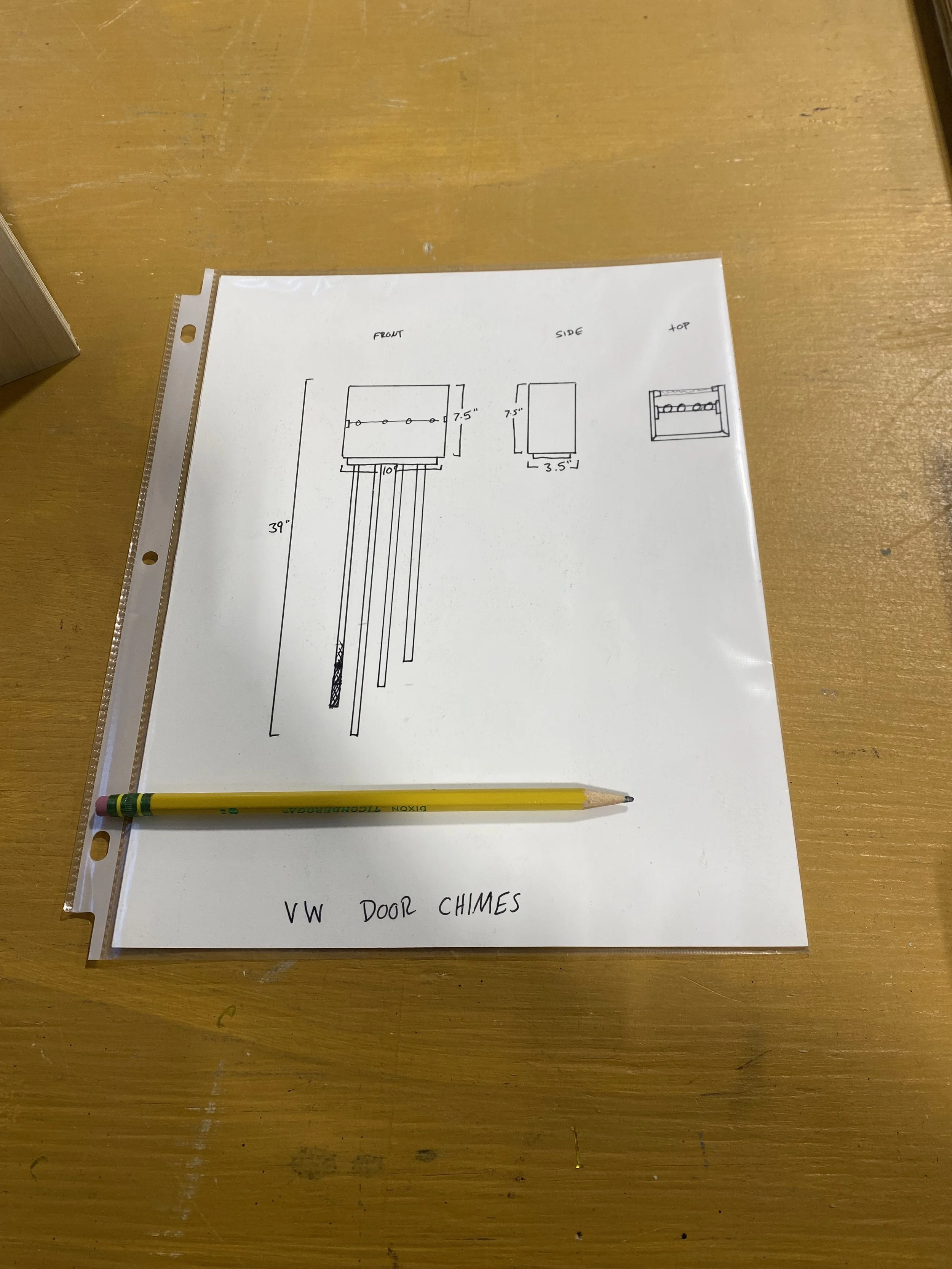 Rough scale drawing for the door chimes in Who's Afraid of Virginia Woolf