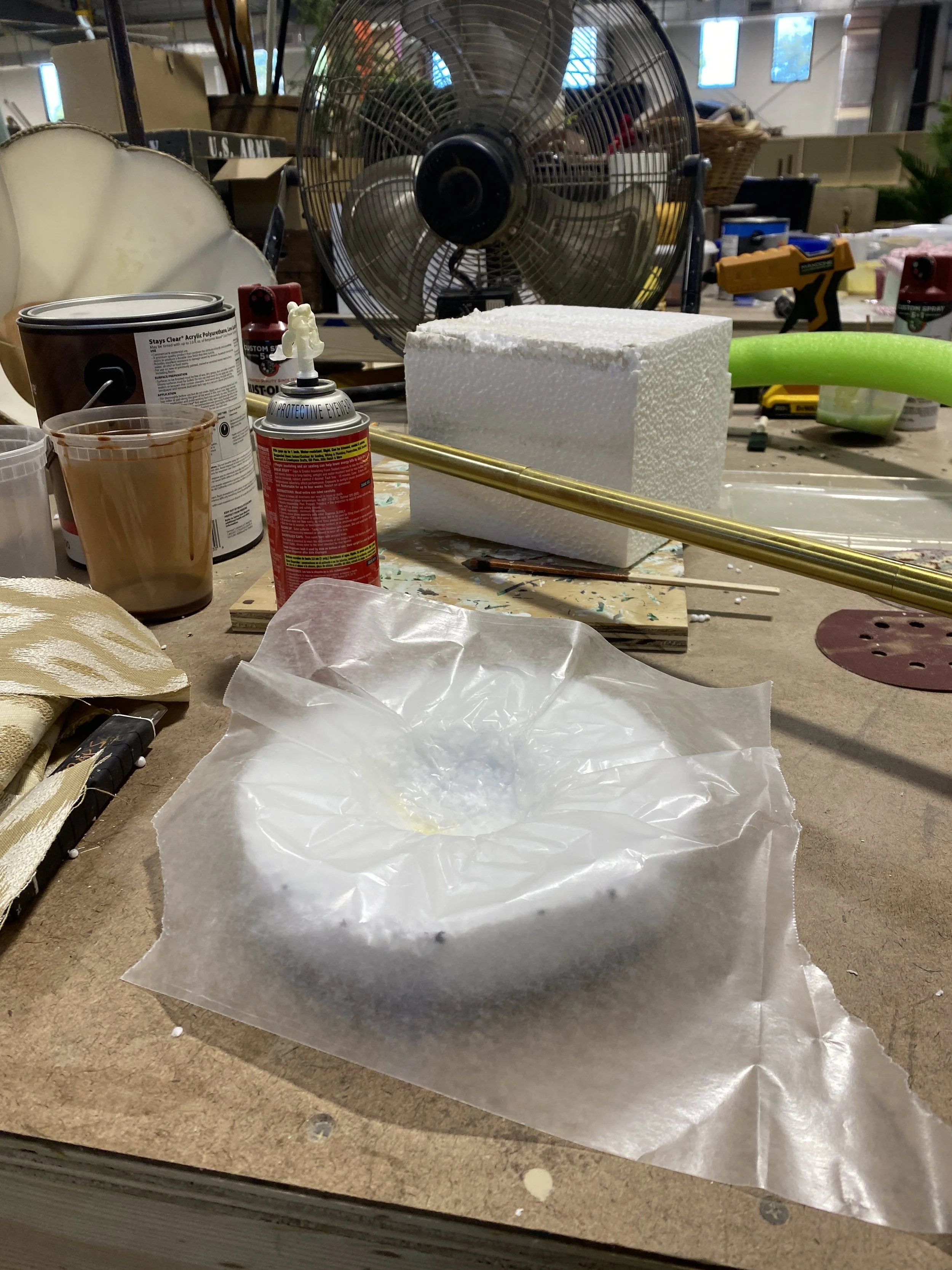 Tea Cake mold for Importance of Being Earnest- I took a scrap piece of styrofoam and created a convex dome in the center to create a mold for tea cakes