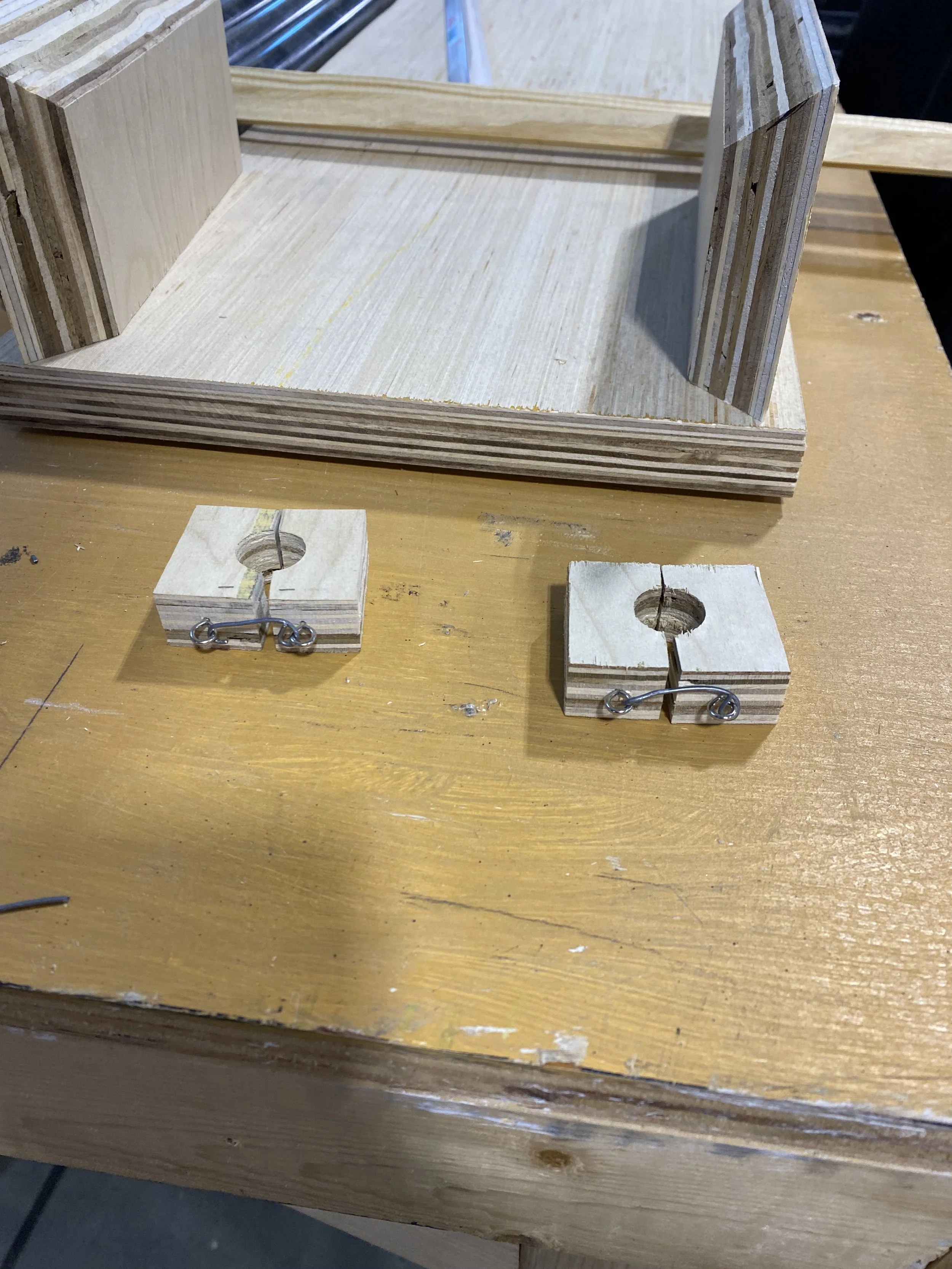 I needed a way to remove the chimes in case of severe damage done over the course of the run but we had no hinges that would fit, so I made my own