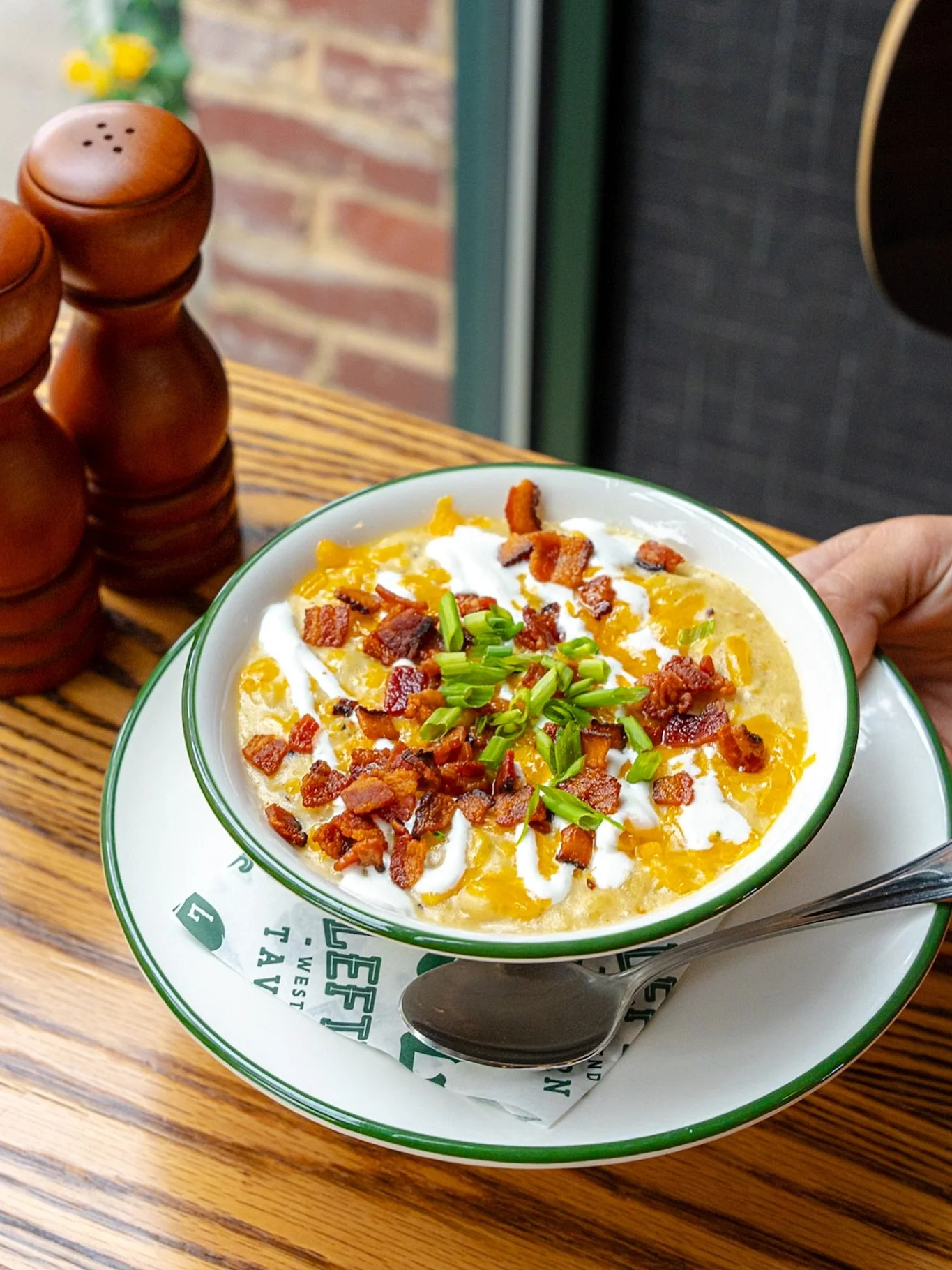 Cold &amp; rainy days call for Loaded Potato Soup 🍲🥓 with pecan-smoked bacon, cheddar, scallions &amp; sour cream.