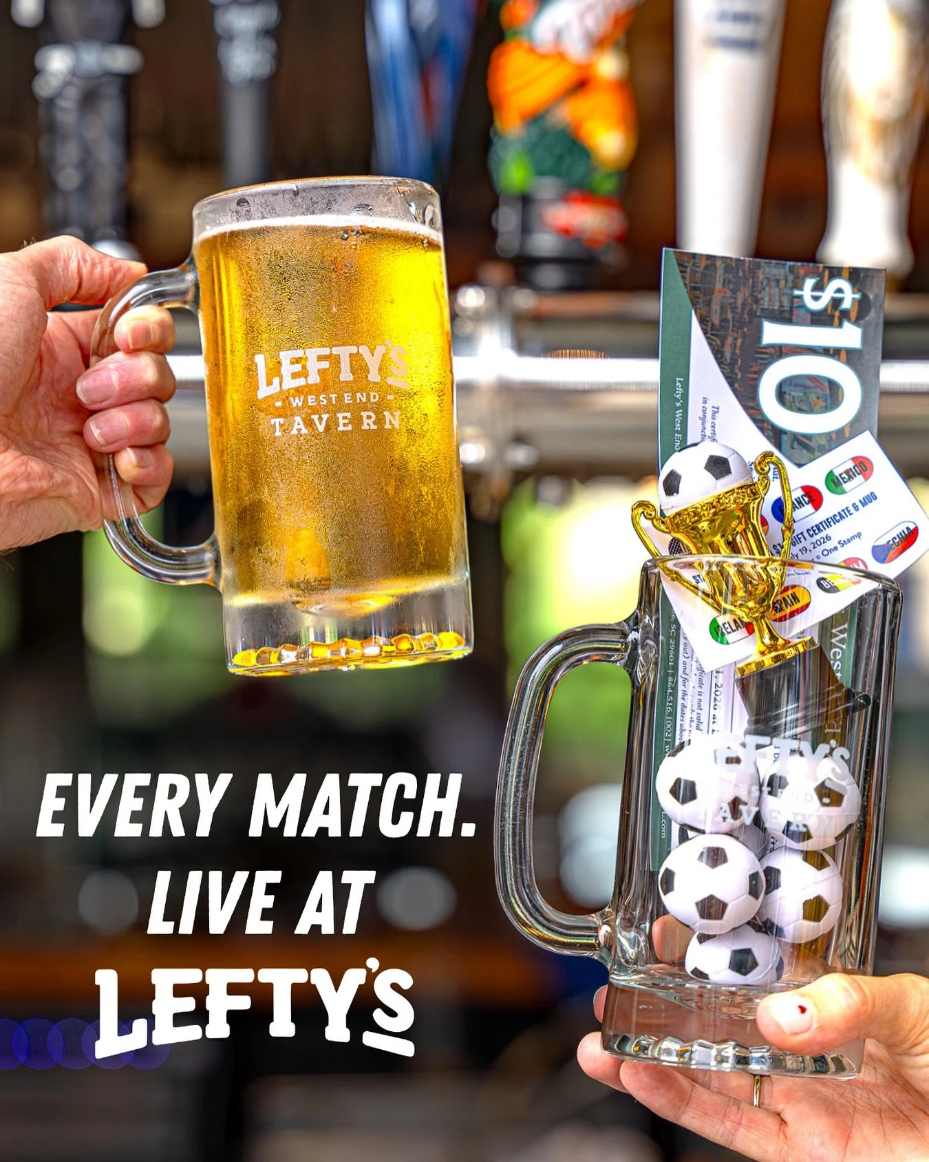 Game Day at Lefty&rsquo;s! ⚽️ Cheer your team on while taking on our Global Draft Challenge. 🍻 All tournament long, try featured beers from eight soccer-loving nations, collect a stamp for each country, and complete your card to earn a $10 Lefty&rsq