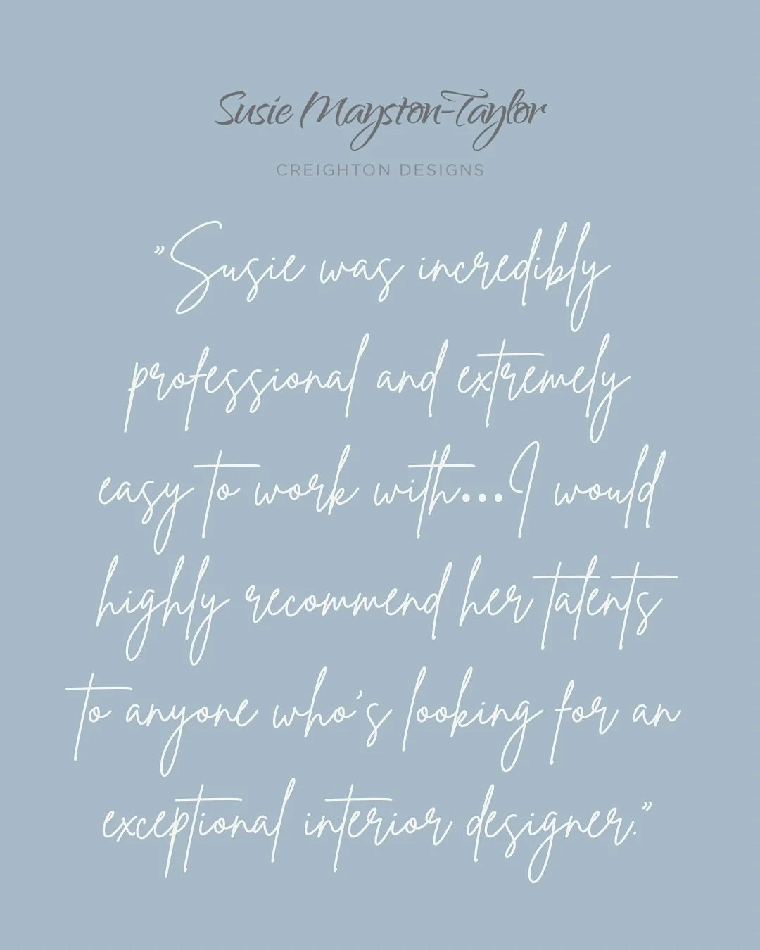 Such a lovely testimonial from my client James who was a joy to work with. Thank you so much. 🙏🏼 

&ldquo;I had the pleasure of working with Susie in redecorating several of my rooms recently.

I was unsure of exactly what I wanted and Susie was ve