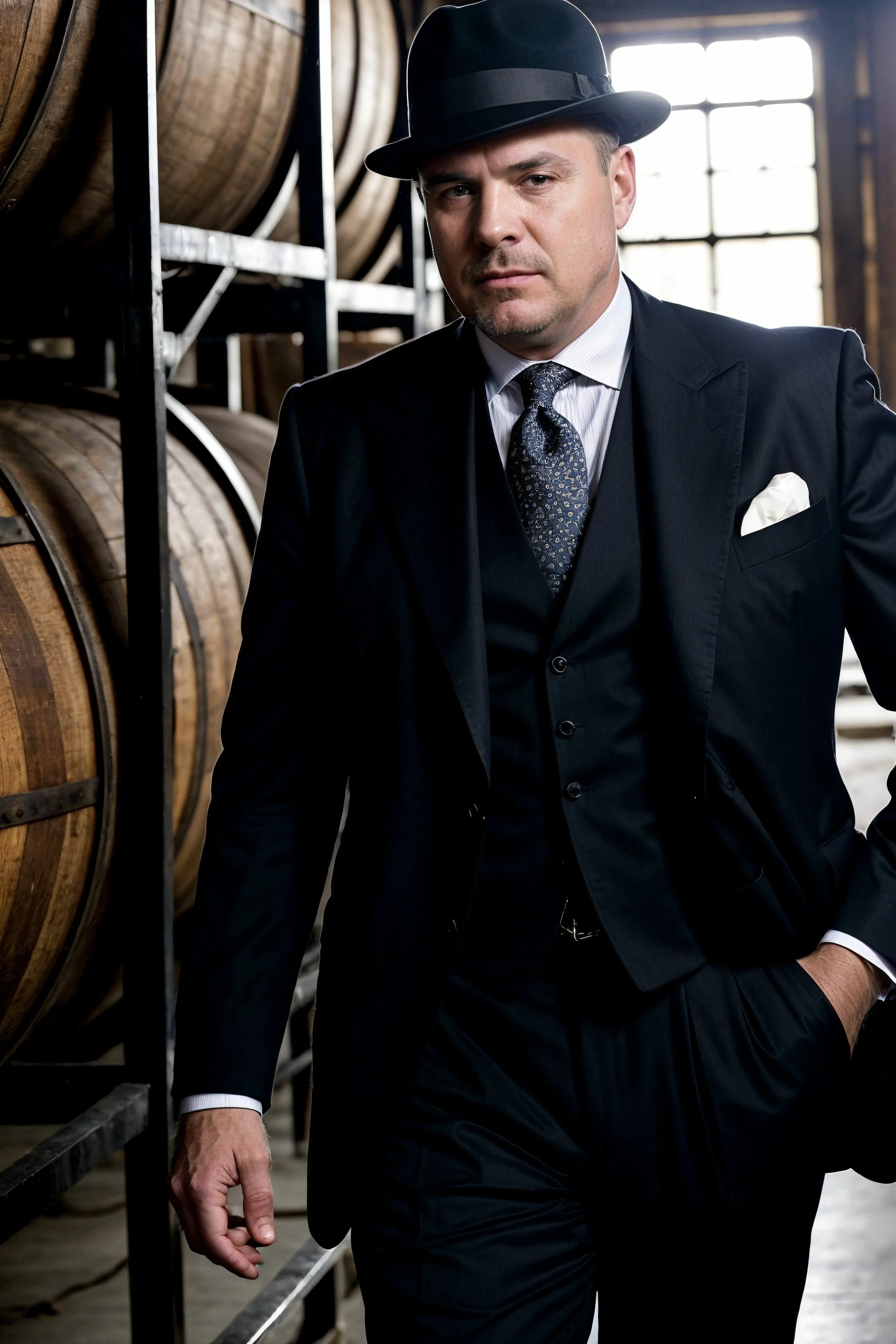 Stock image of a groom, represents the look of the Warehouse Speakeasy at The Apolonia-On-Main, available as an additional ready room