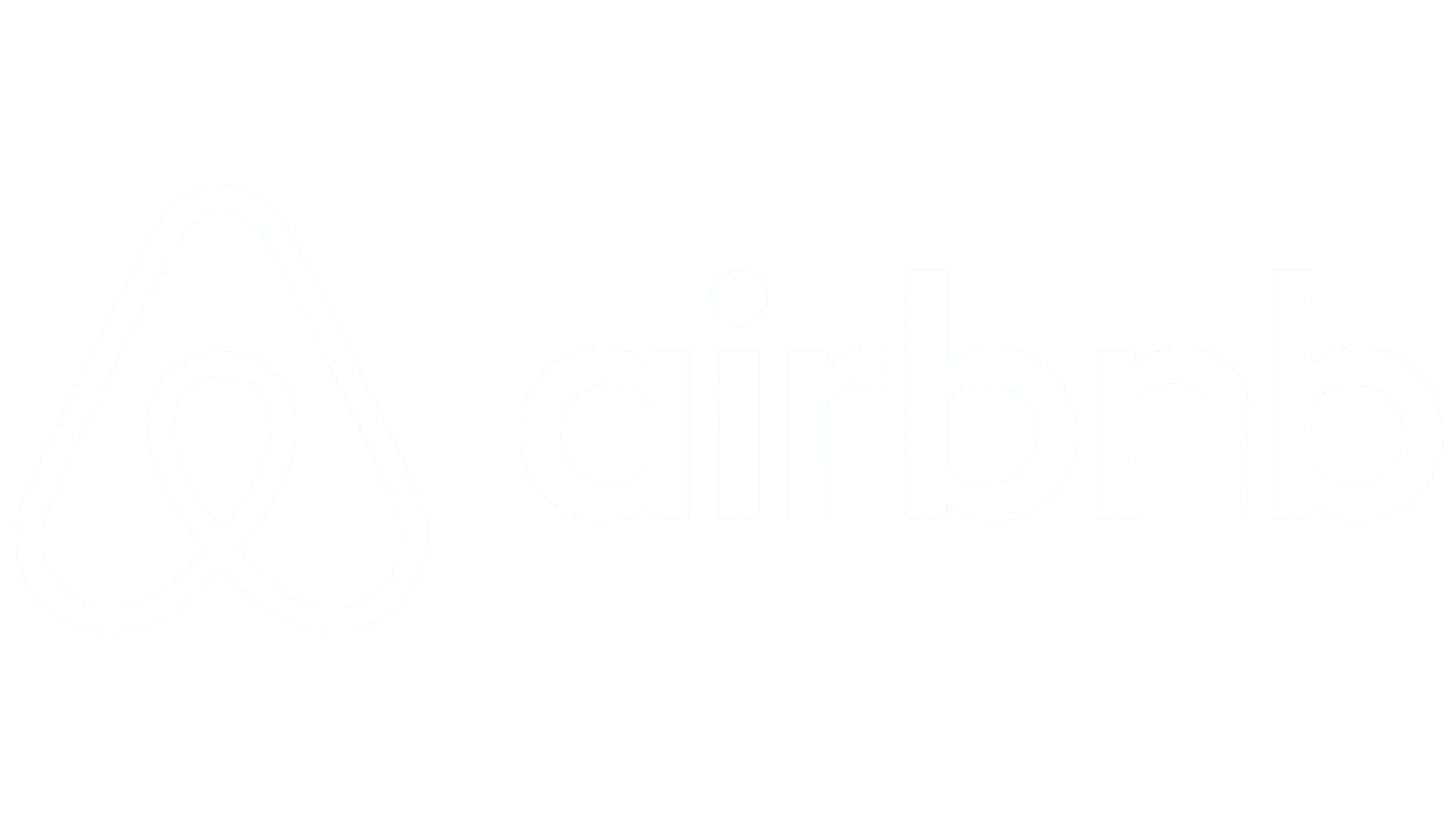 White Airbnb logo with black background.
