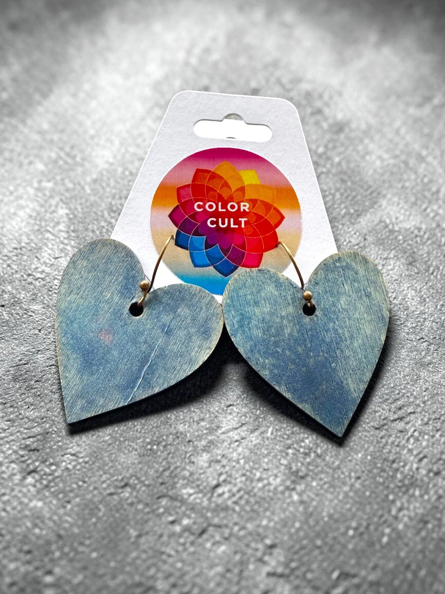 Distressed Blue Rustic Heart Earrings