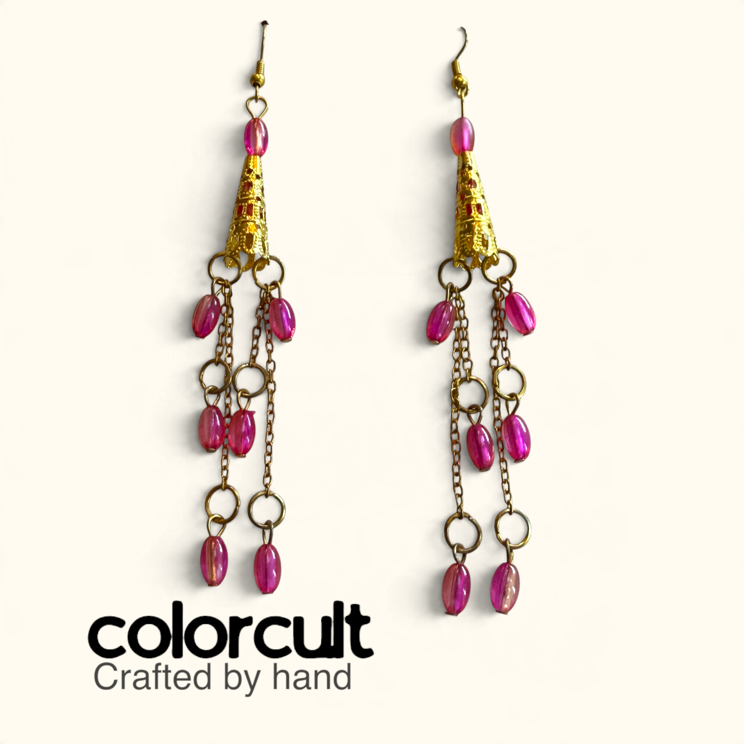 Fuchsia Glass Bead & Chain Waterfall Dangles (1).PNG