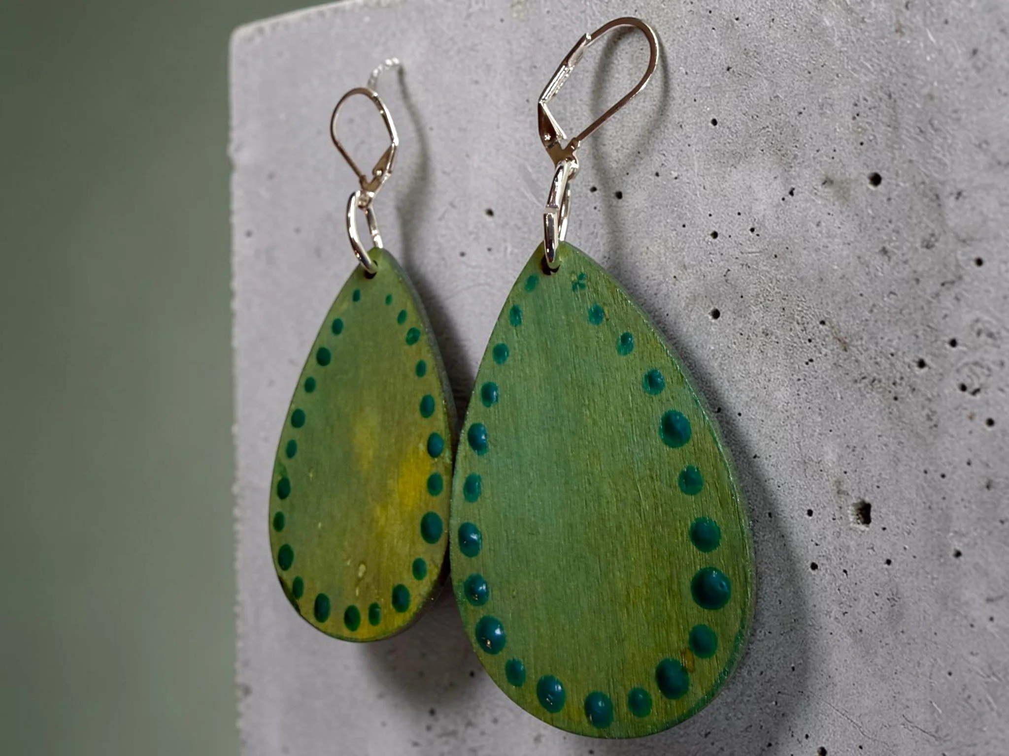 Distressed Greens Teardrop Earrings by Color Cult