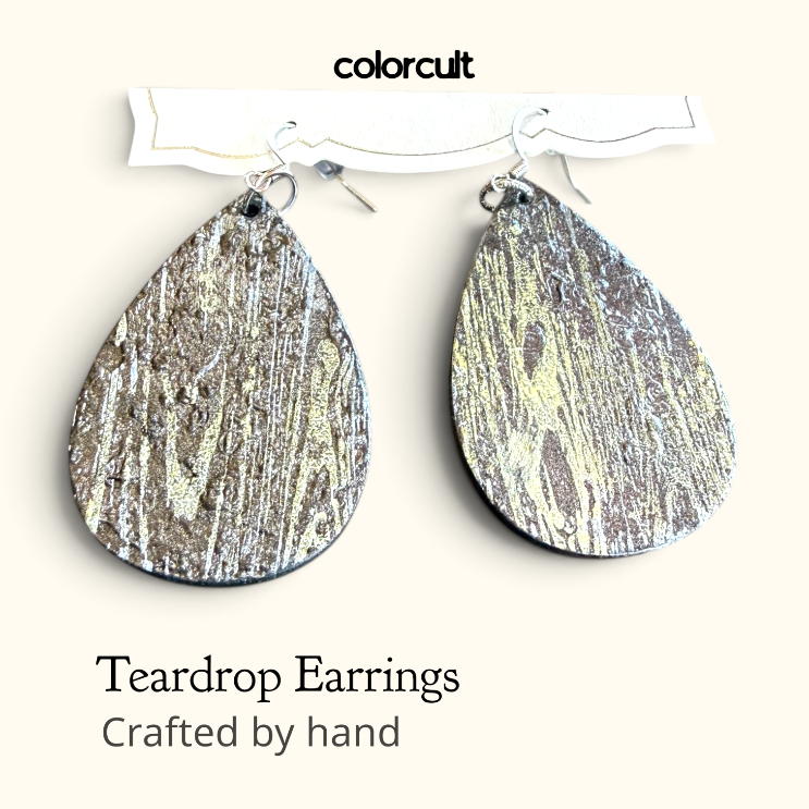 Woodgrain Embossed Teardrop Earrings