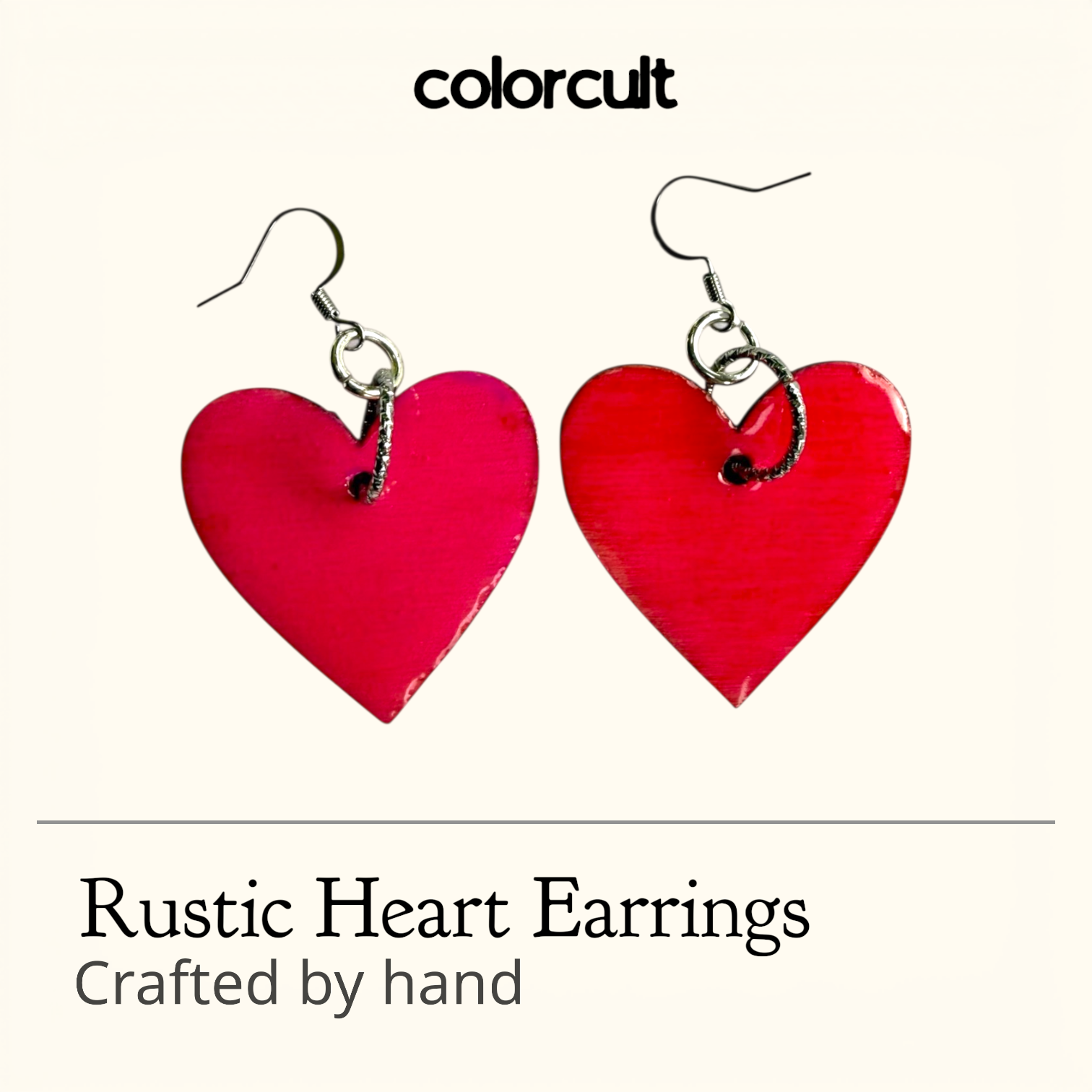 Pink Glow-In-The-Dark Rustic Heart Earrings