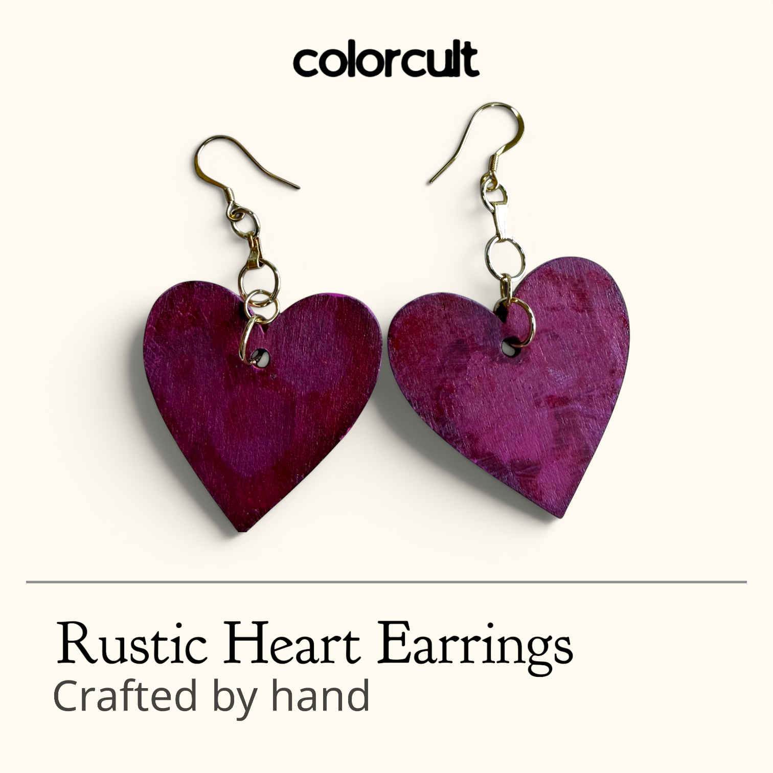 Fuschia & Gold Rustic Heart Earrings