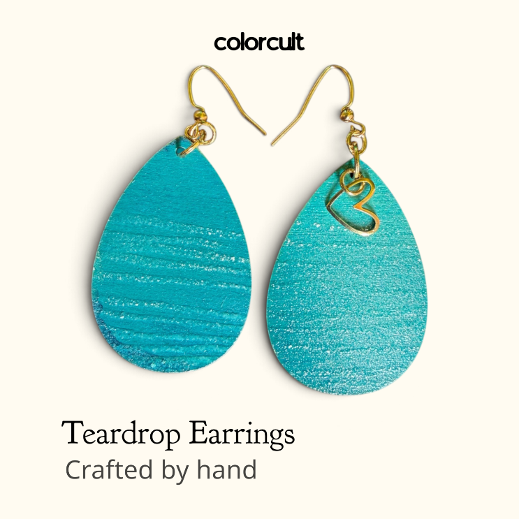 Aqua Heart of Gold Embossed Teardrop Earrings