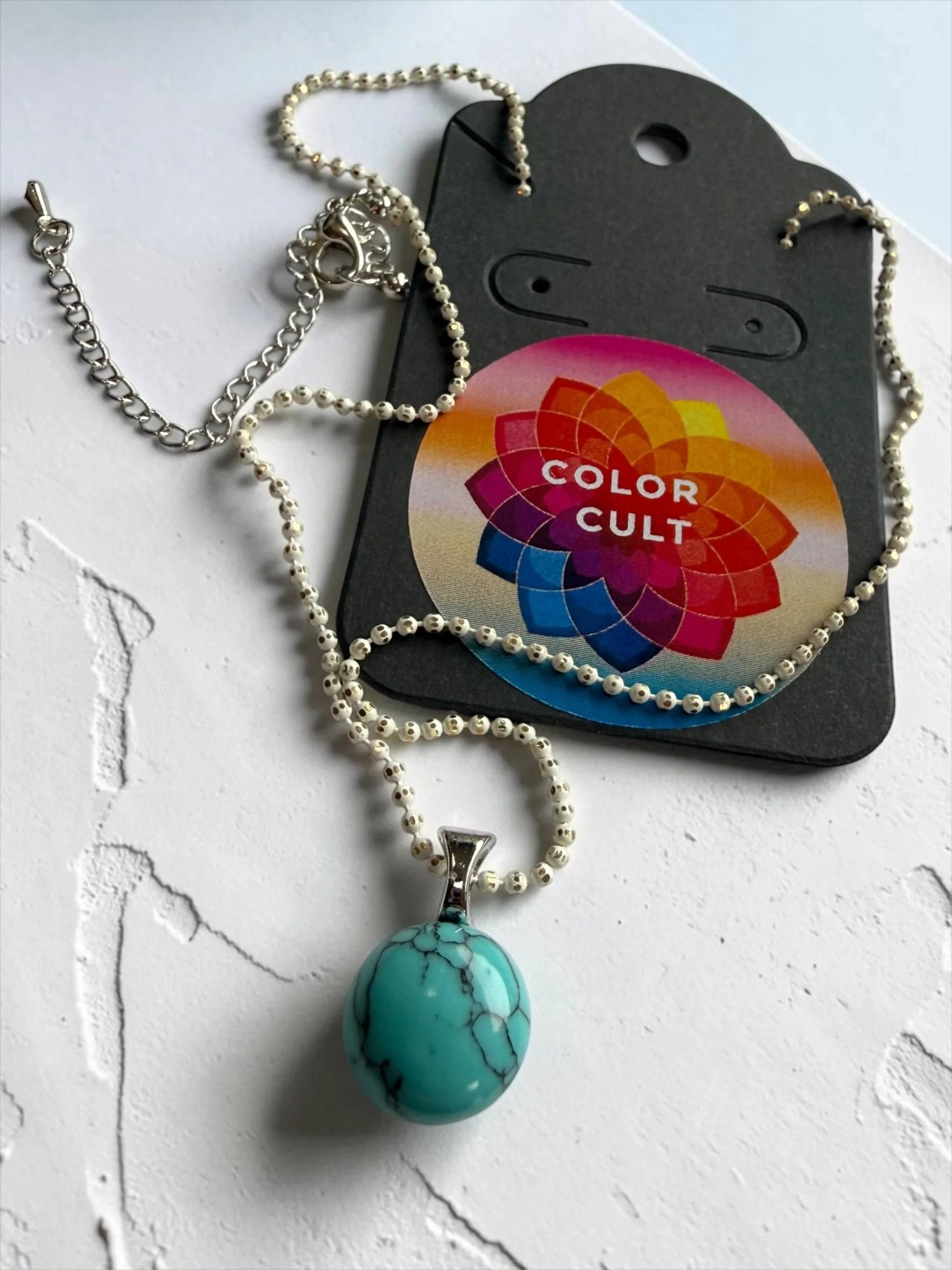 Turquoise Gem Necklace with Silver Chain