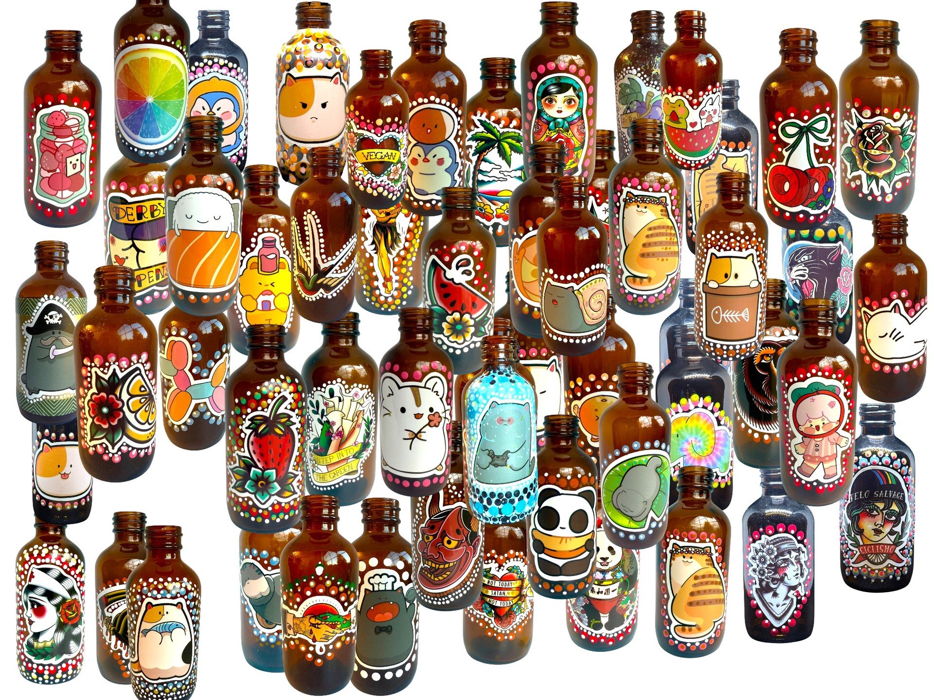 The Character Motif line of 4oz bottles - Each bottle comes with a black lid.

www.colorcult.live/bottles/the-character-motif-line

#giftidea #bottles #handpainted #cute #funny