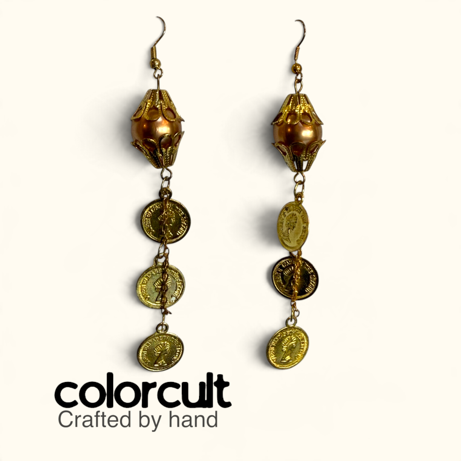 Golden Coin Cascade & Terracotta Pearl Earrings (6).PNG