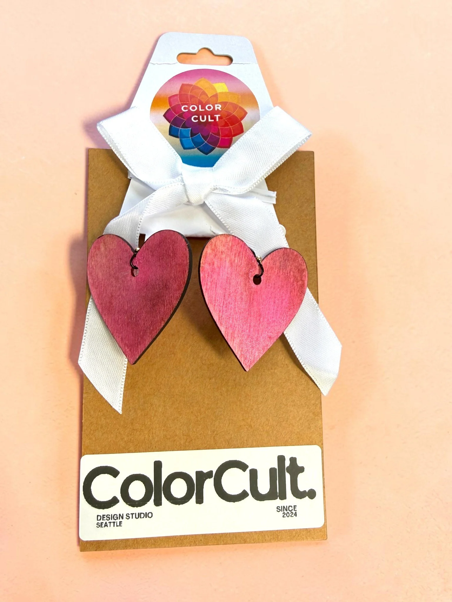 Pink Rustic Heart Earrings