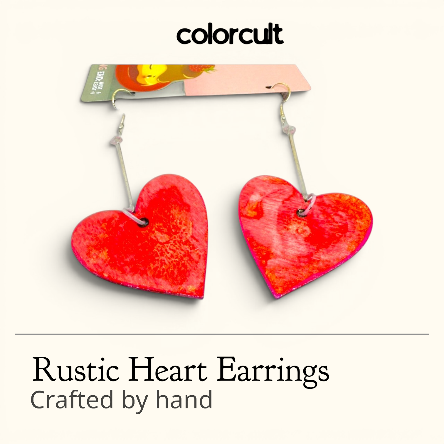 Red Rustic Heart Earrings