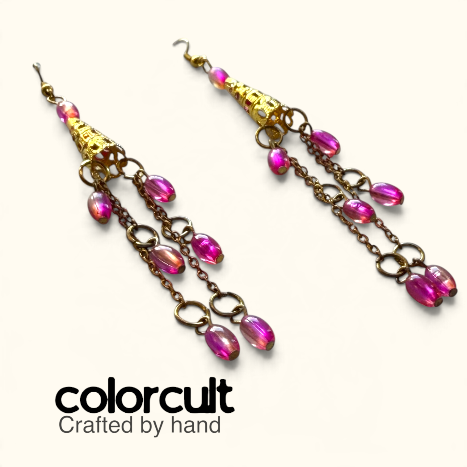 Fuchsia Glass Bead & Chain Waterfall Dangles (5).PNG