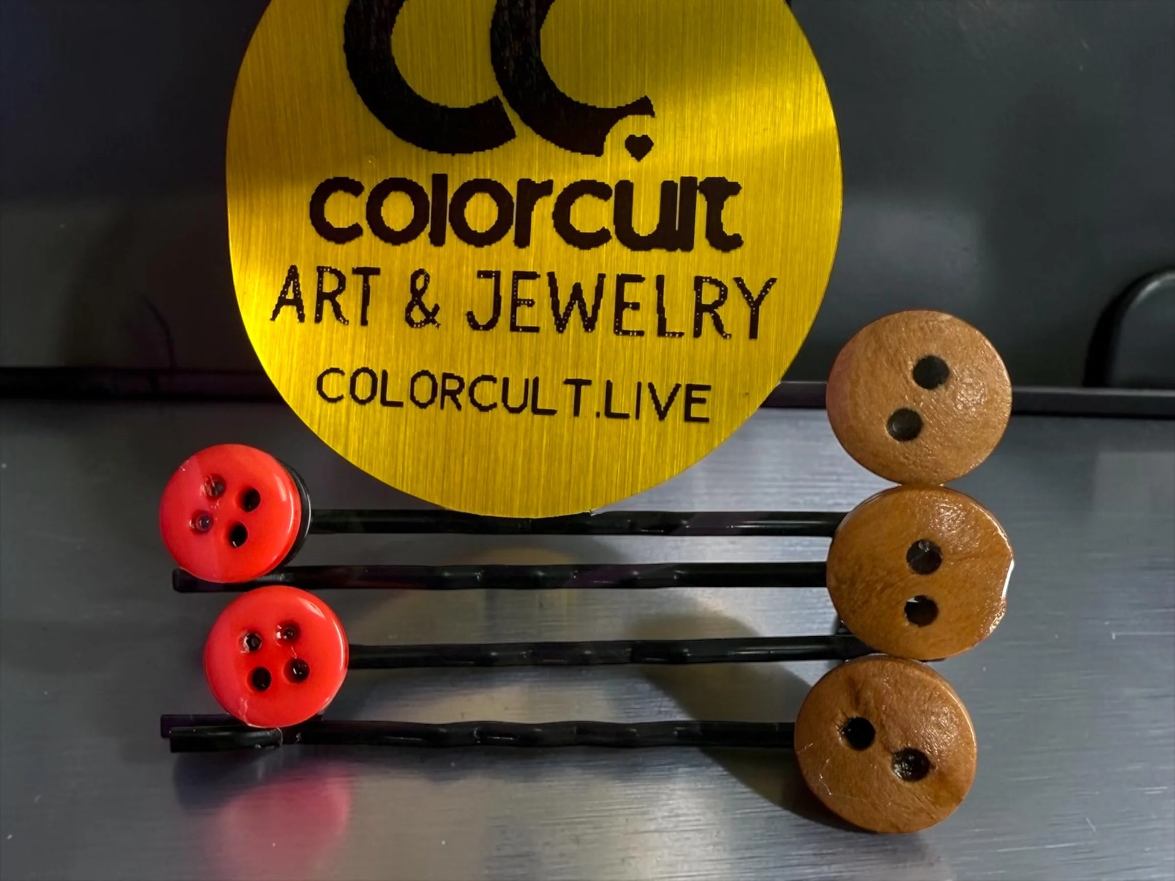 Button Bobby Pin Set - Red and Fawn Brown (2).JPG
