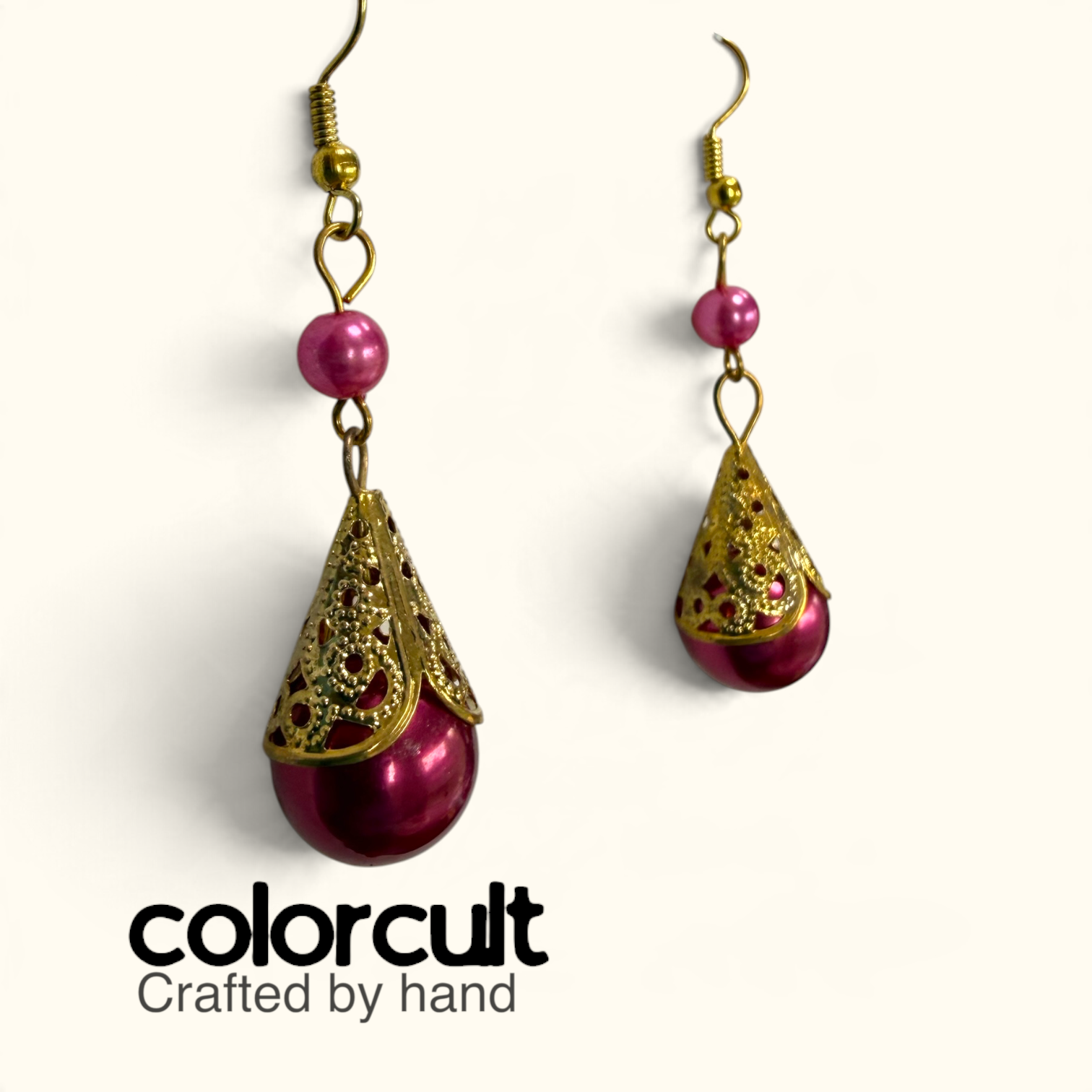 Fuchsia Pearl & Filigree Bell Drop Earrings (4).PNG