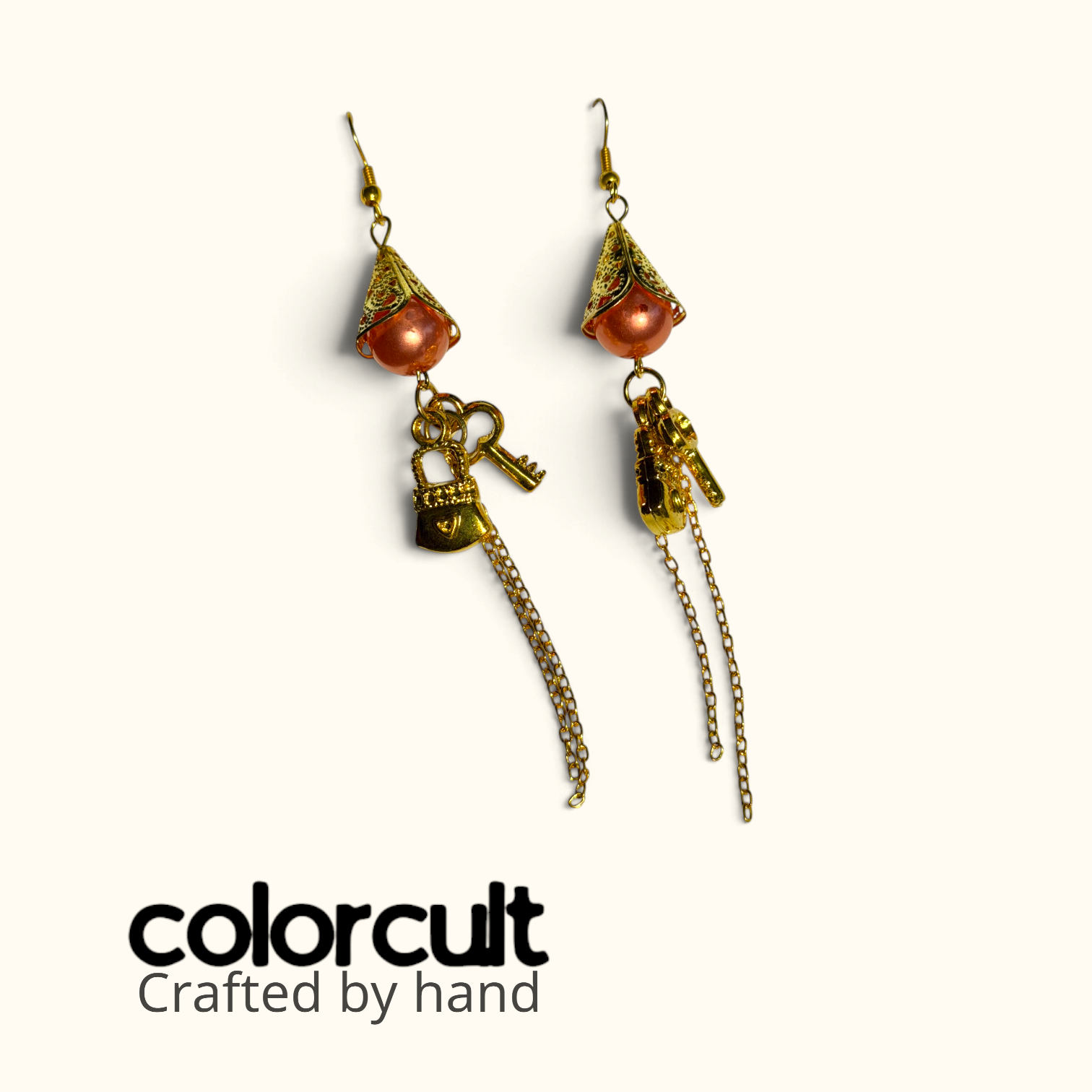 Copper Rose Pearl Lock & Chain Earrings (1).png
