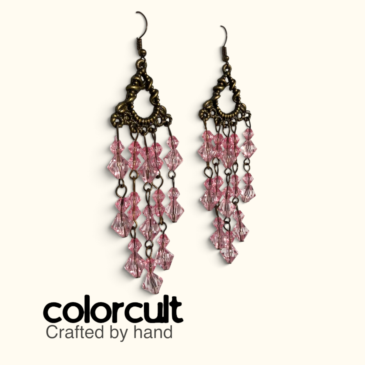 Pink Crystal Waterfall Chandelier Earrings