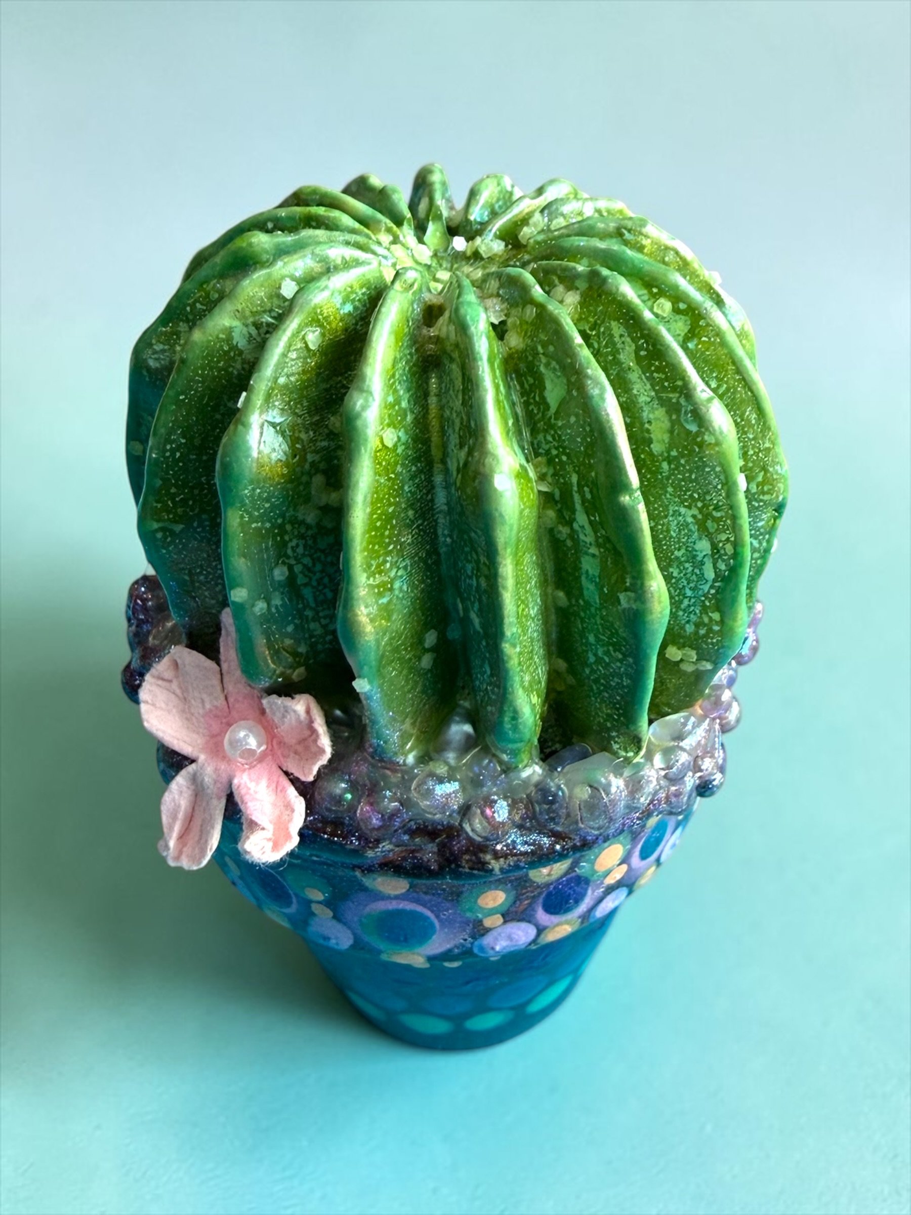 Hand-Casted Cement Cactus - In Bloom 1