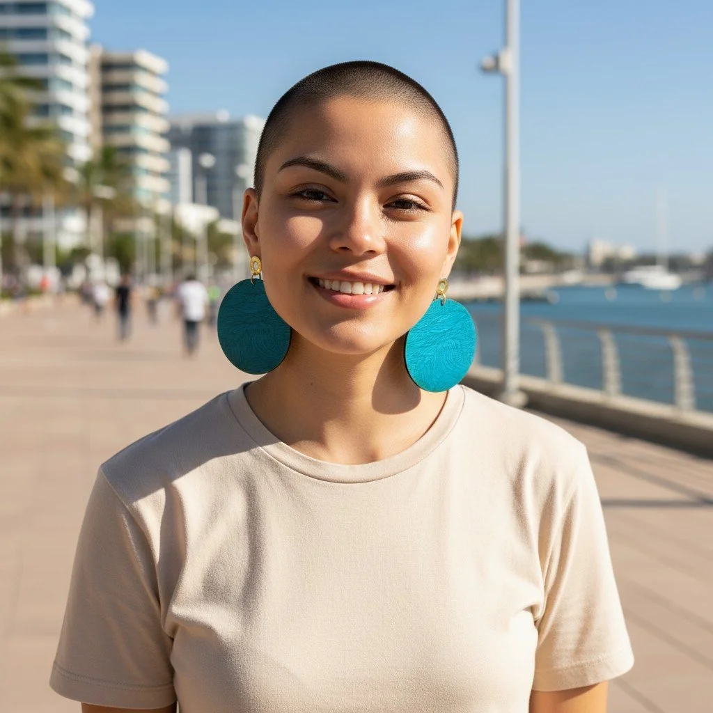 Model wearing earrings made by Color Cult Design Studio