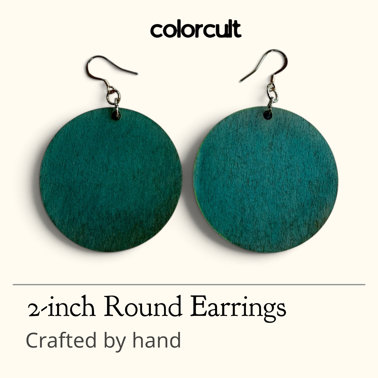 Faded Teal Hand-Painted Round Earrings
