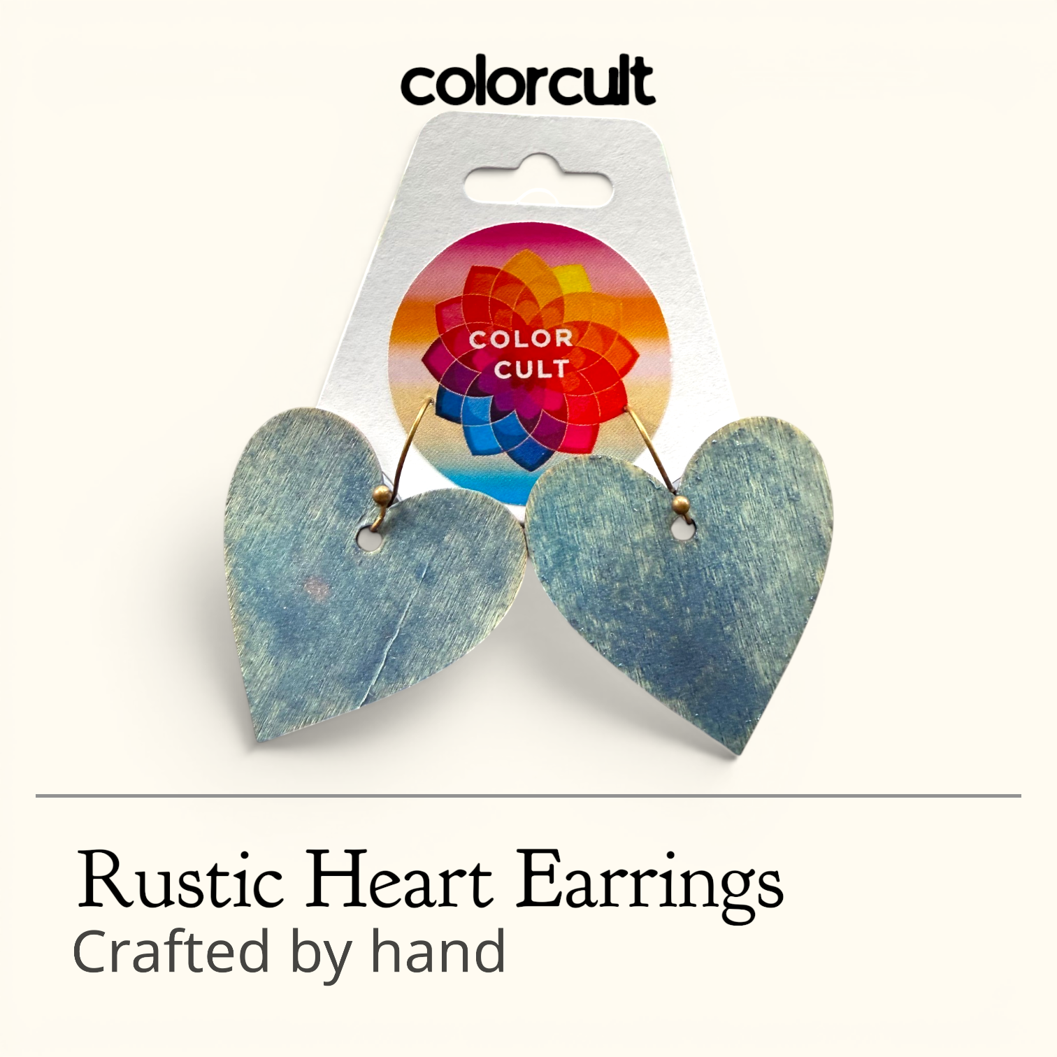 Distressed Blue Rustic Heart Earrings