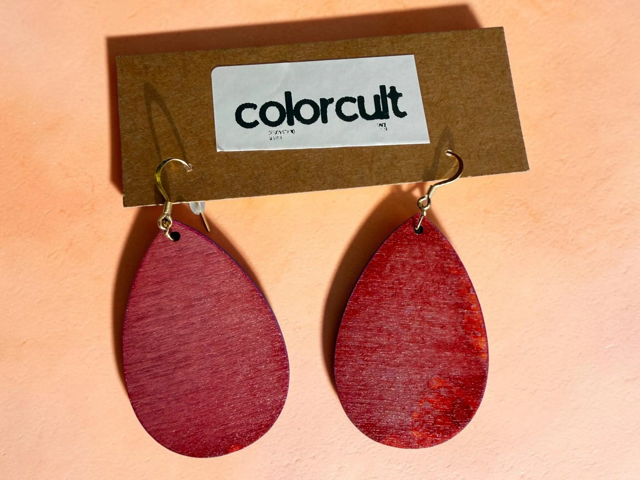 Distressed Red Teardrop Earrings by Color Cult