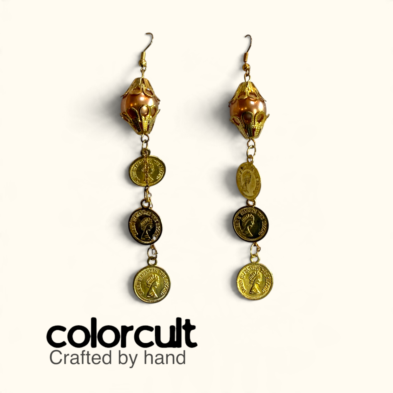 Golden Coin Cascade & Terracotta Pearl Earrings (3).PNG