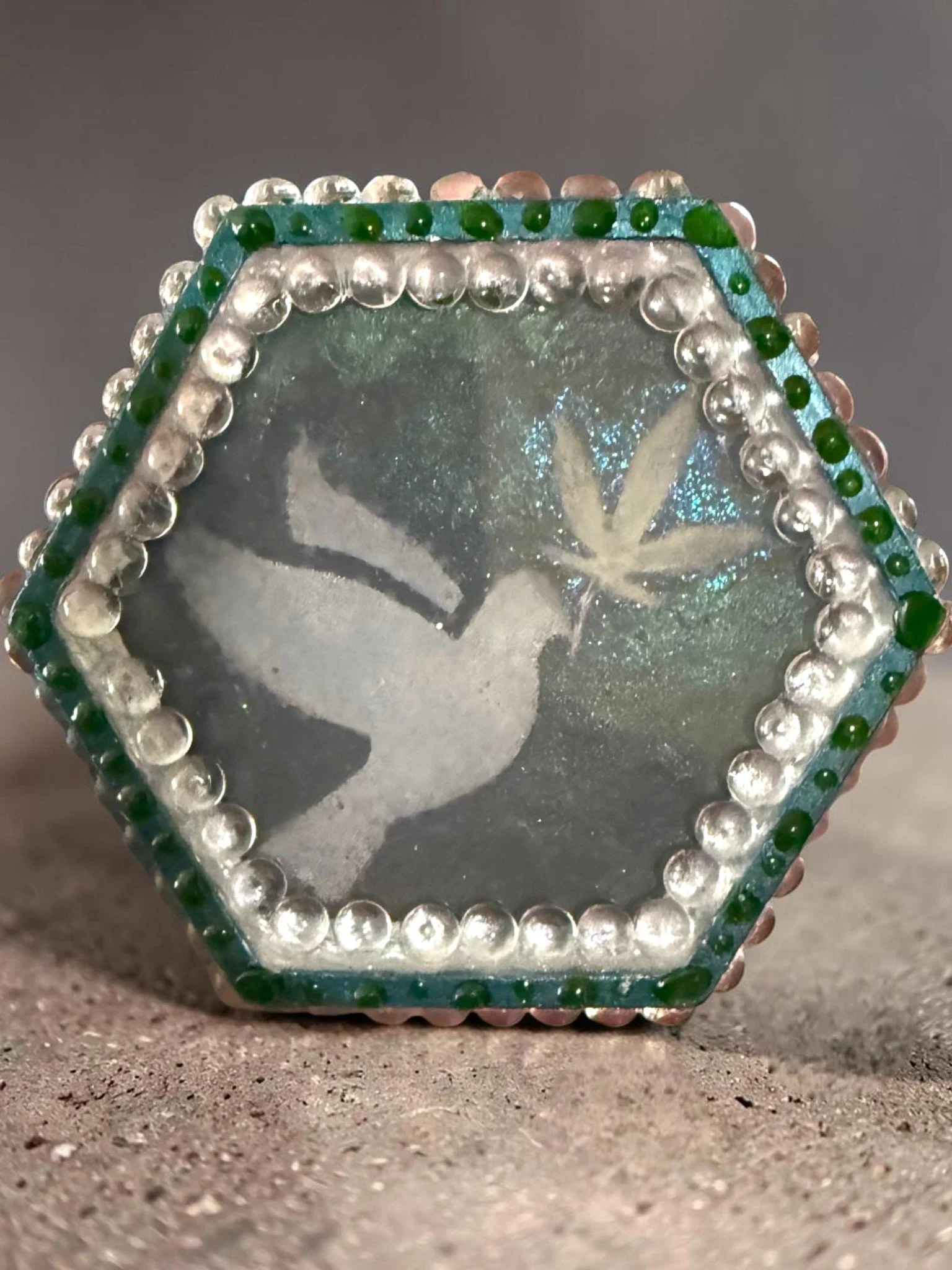 Cement Trinket Dish: UV Glow Dove