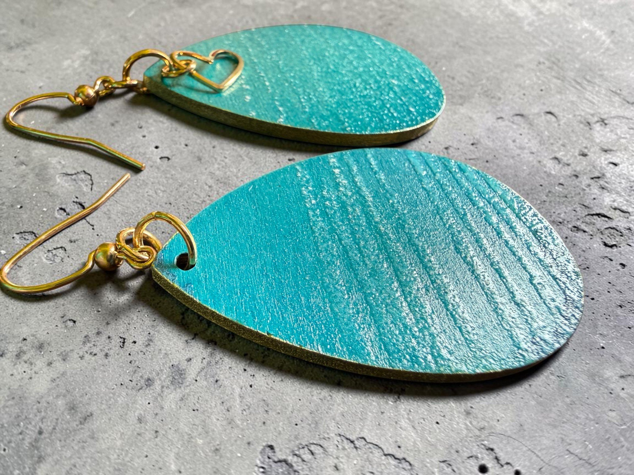 Aqua Heart of Gold Embossed Teardrop Earrings by Color Cult