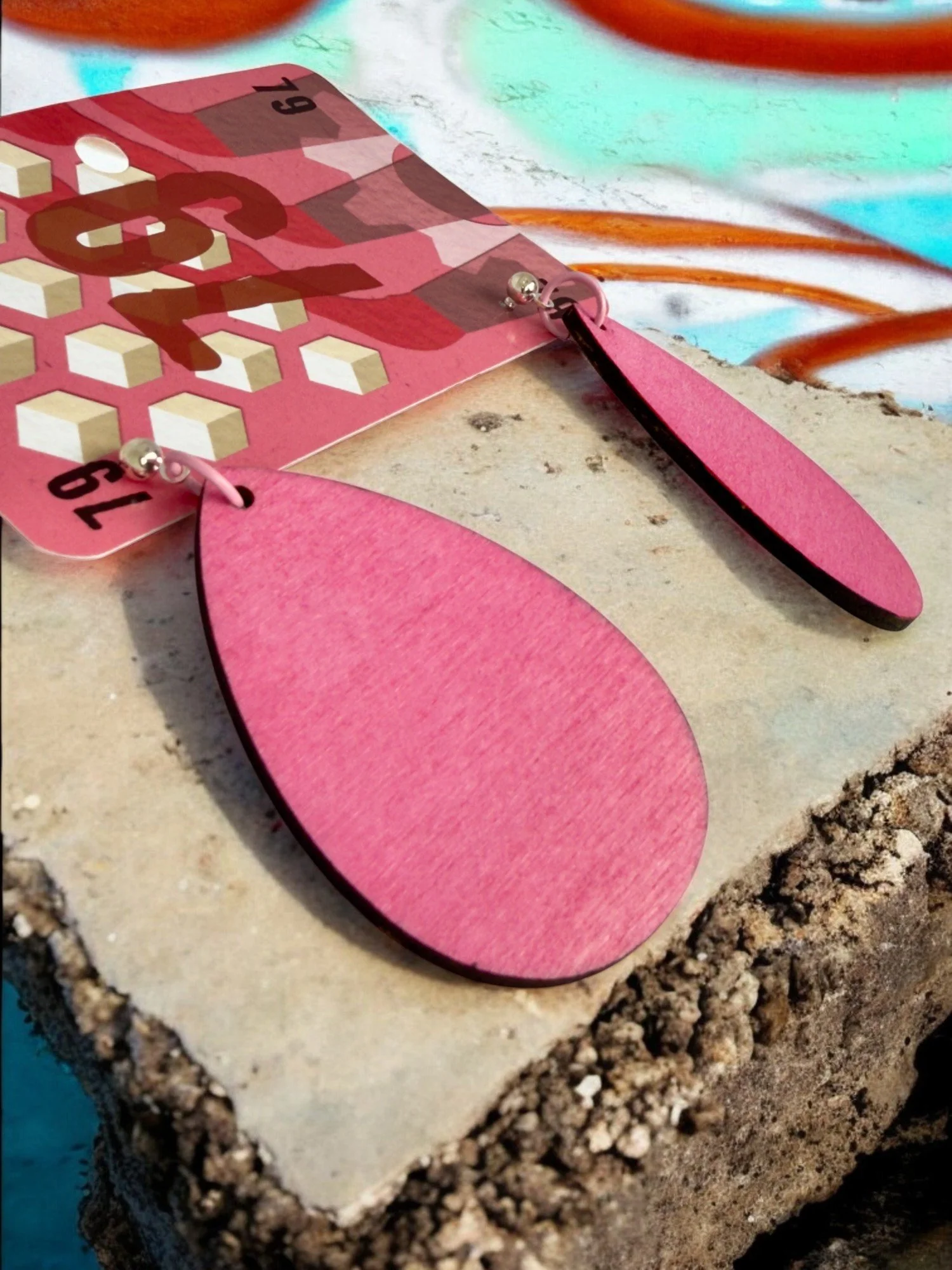 Pink & Black Teardrop Earrings by Color Cult