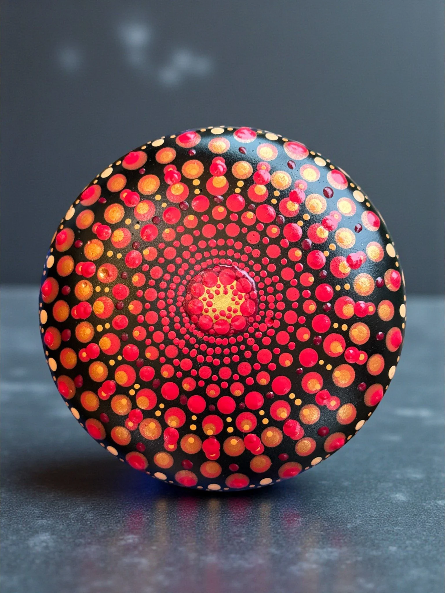 Medium Mandala Stone: Red & Gold