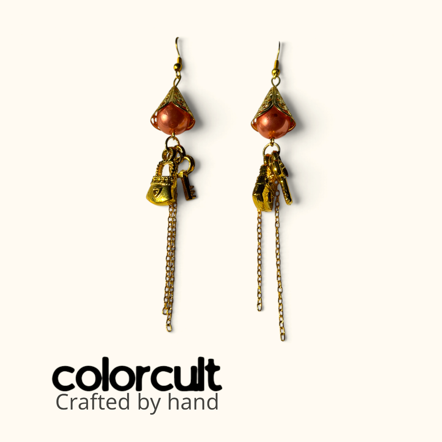 Copper Rose Pearl Lock & Chain Earrings (3).png