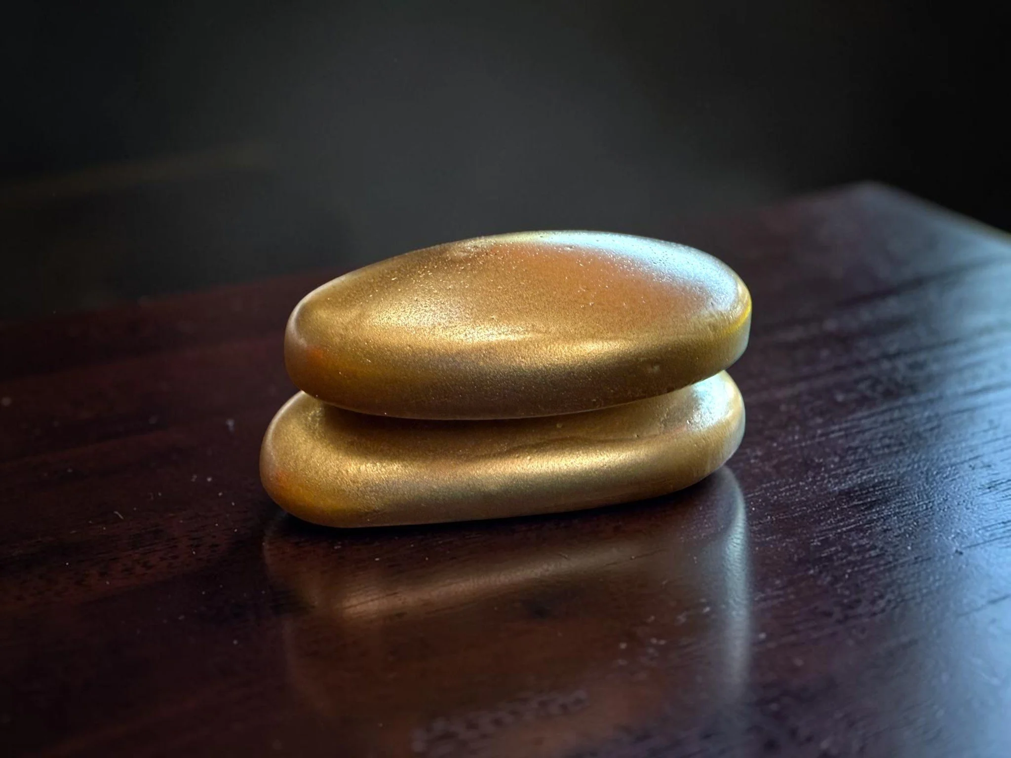 Golden Cairn - Hand-Casted Cement River Rock Duo